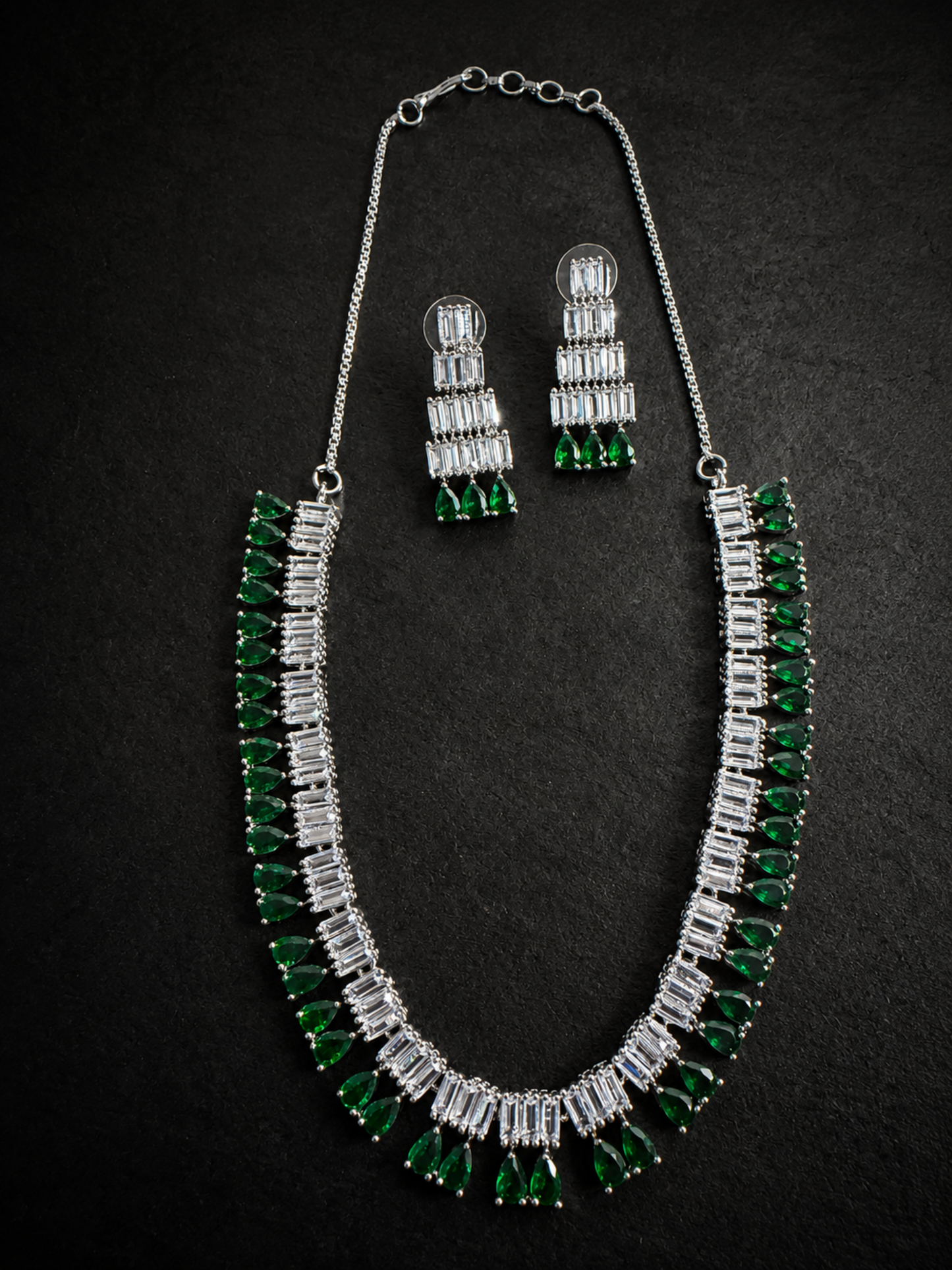Emerald Inspired American Diamond Necklace Set