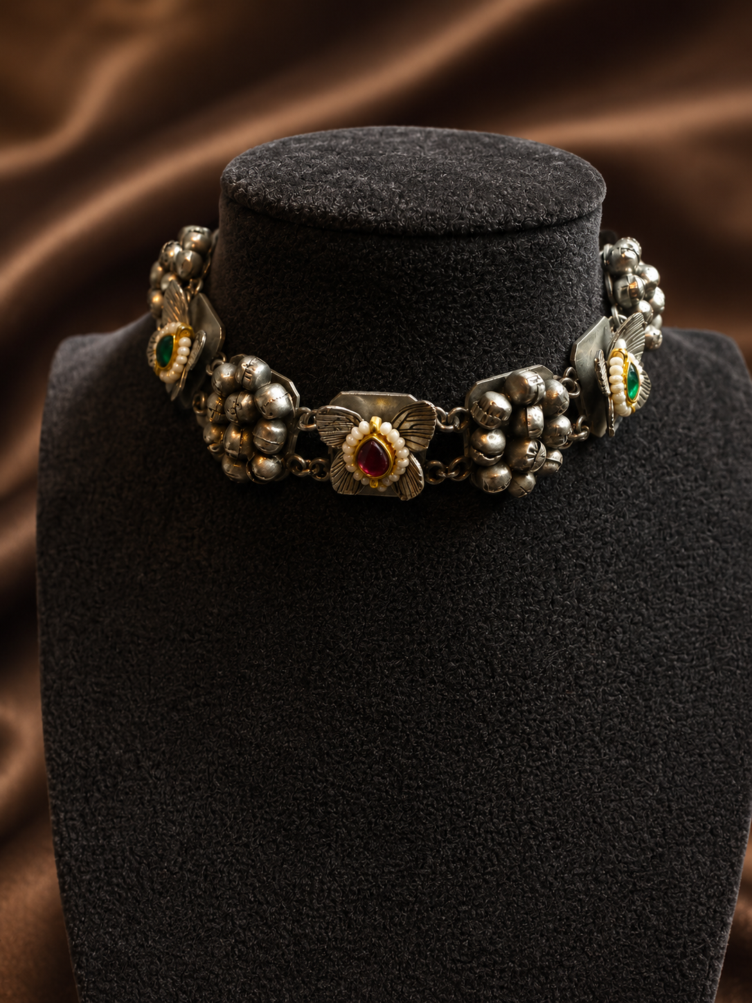 Flower and Beads Choker/Necklace Set