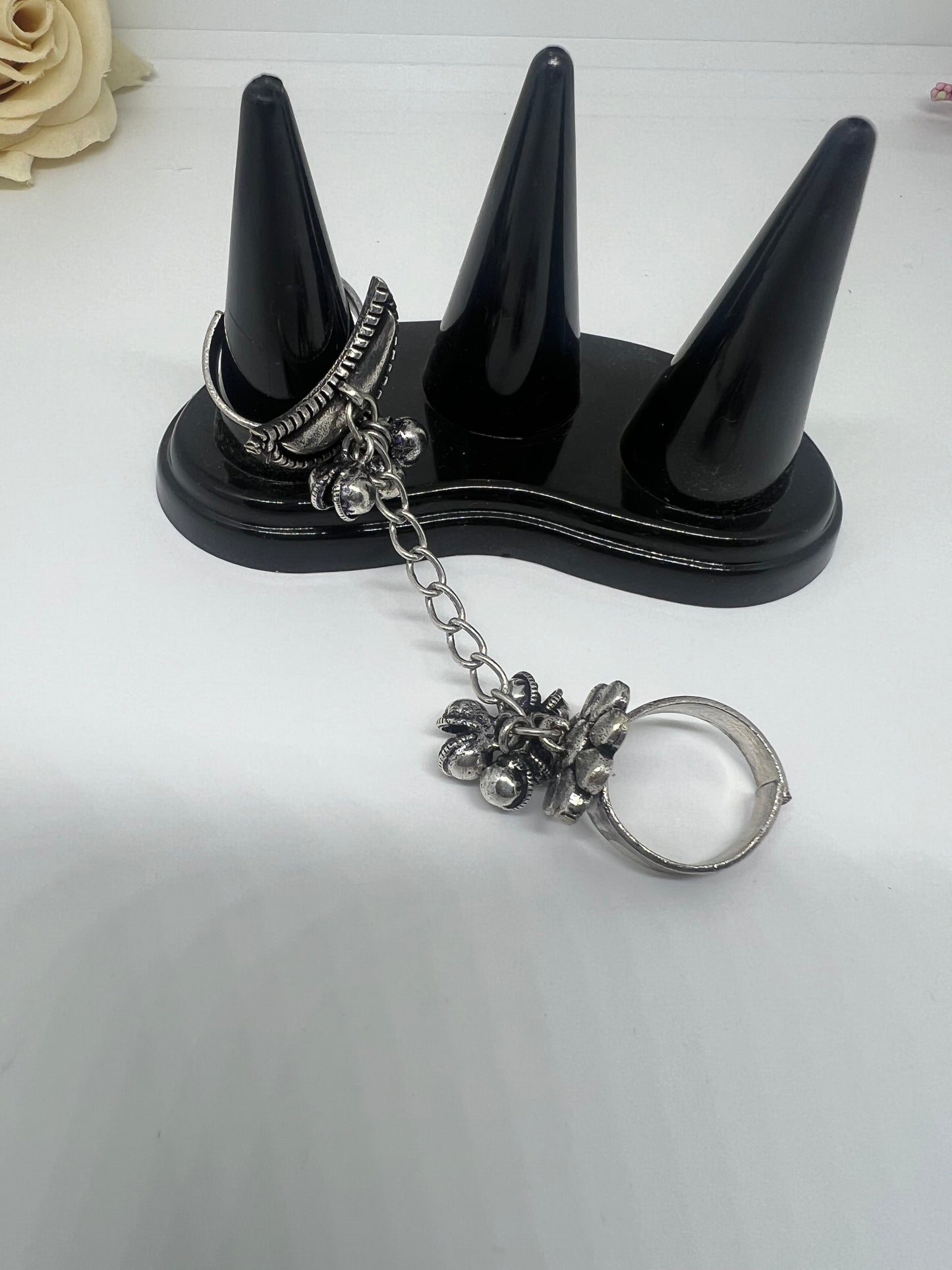 Oxidized Dual Chain Adjustable Ring