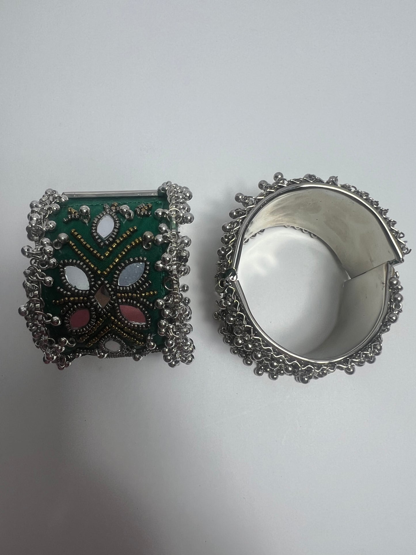 Fabric ghungroo and mirror work openable bracelets