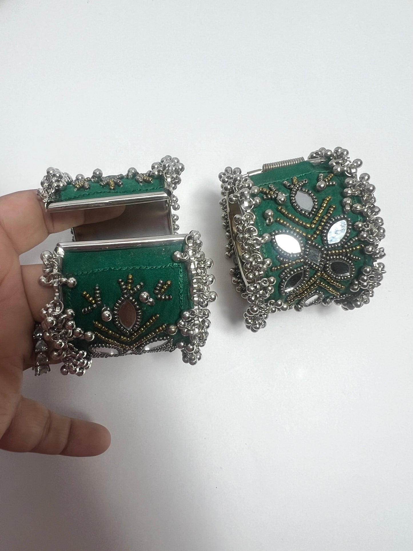 Fabric ghungroo and mirror work openable bracelets