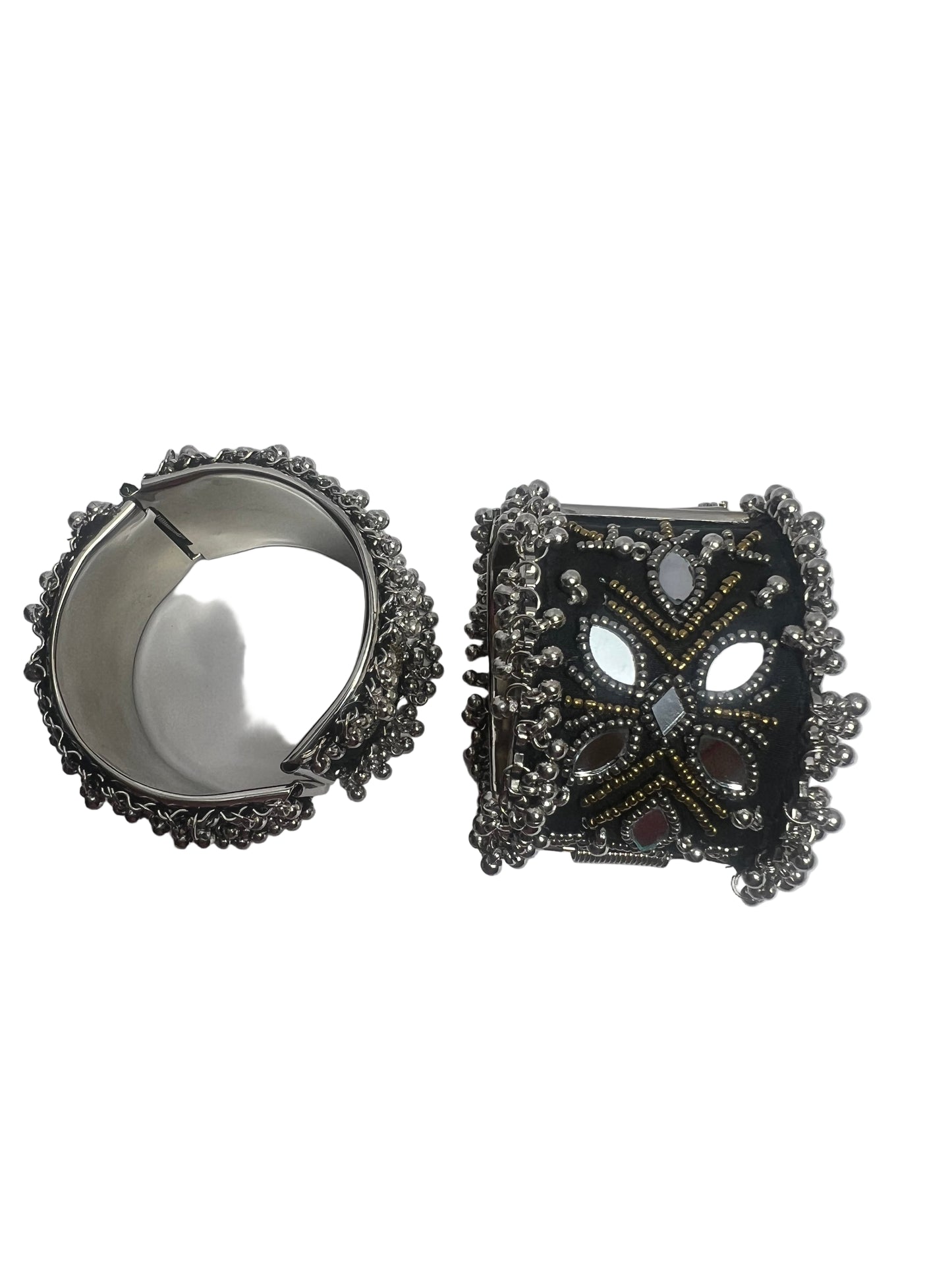 Fabric ghungroo and mirror work openable bracelets