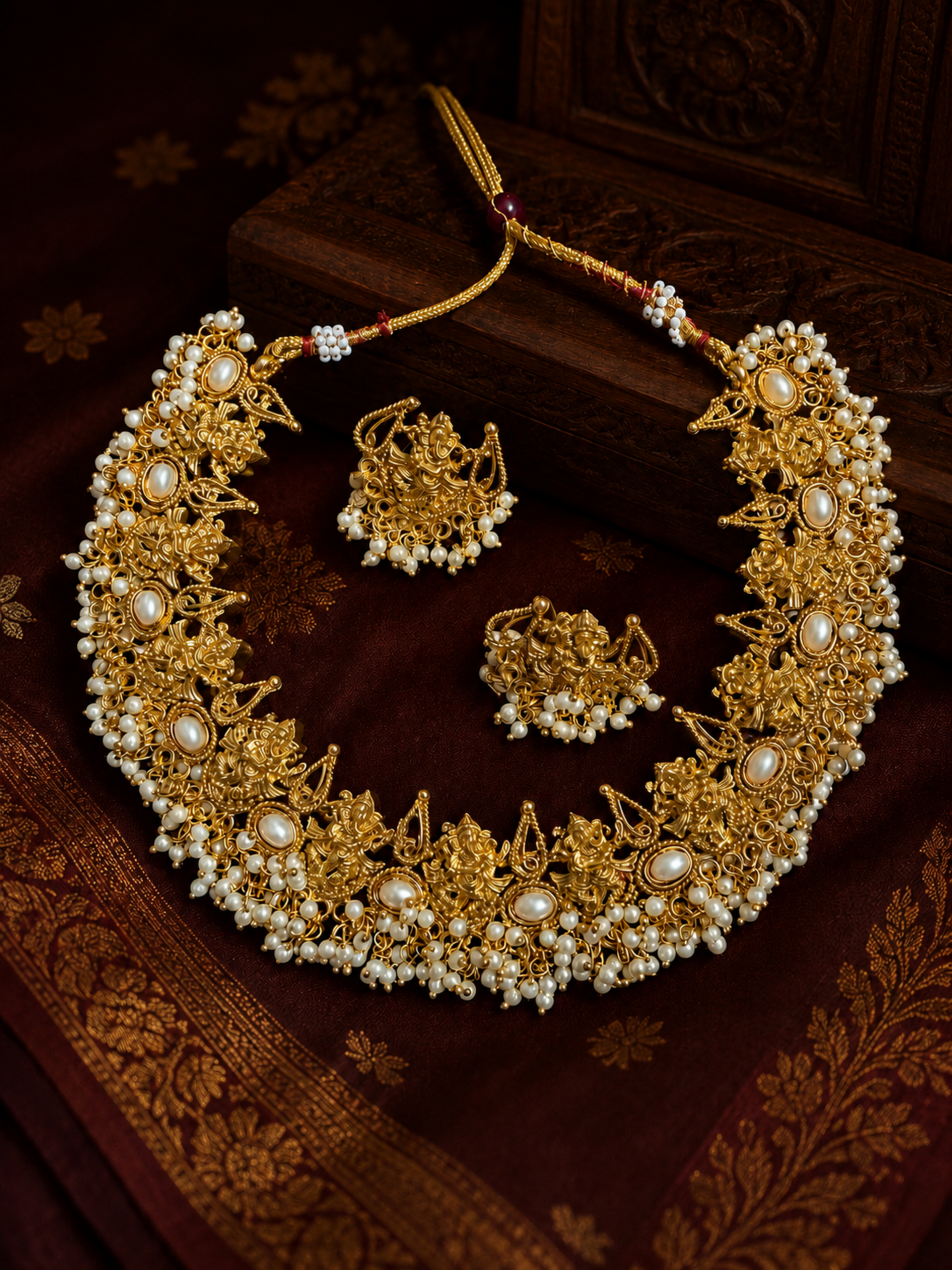 Ganeshji Inspired Pearl Choker/Necklace Set