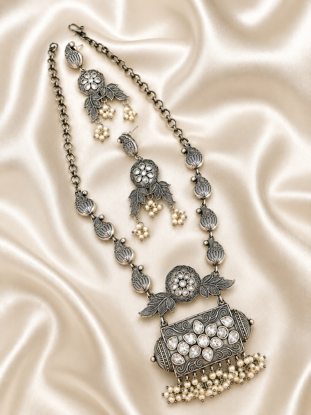 German Silver Leaf Necklace Set
