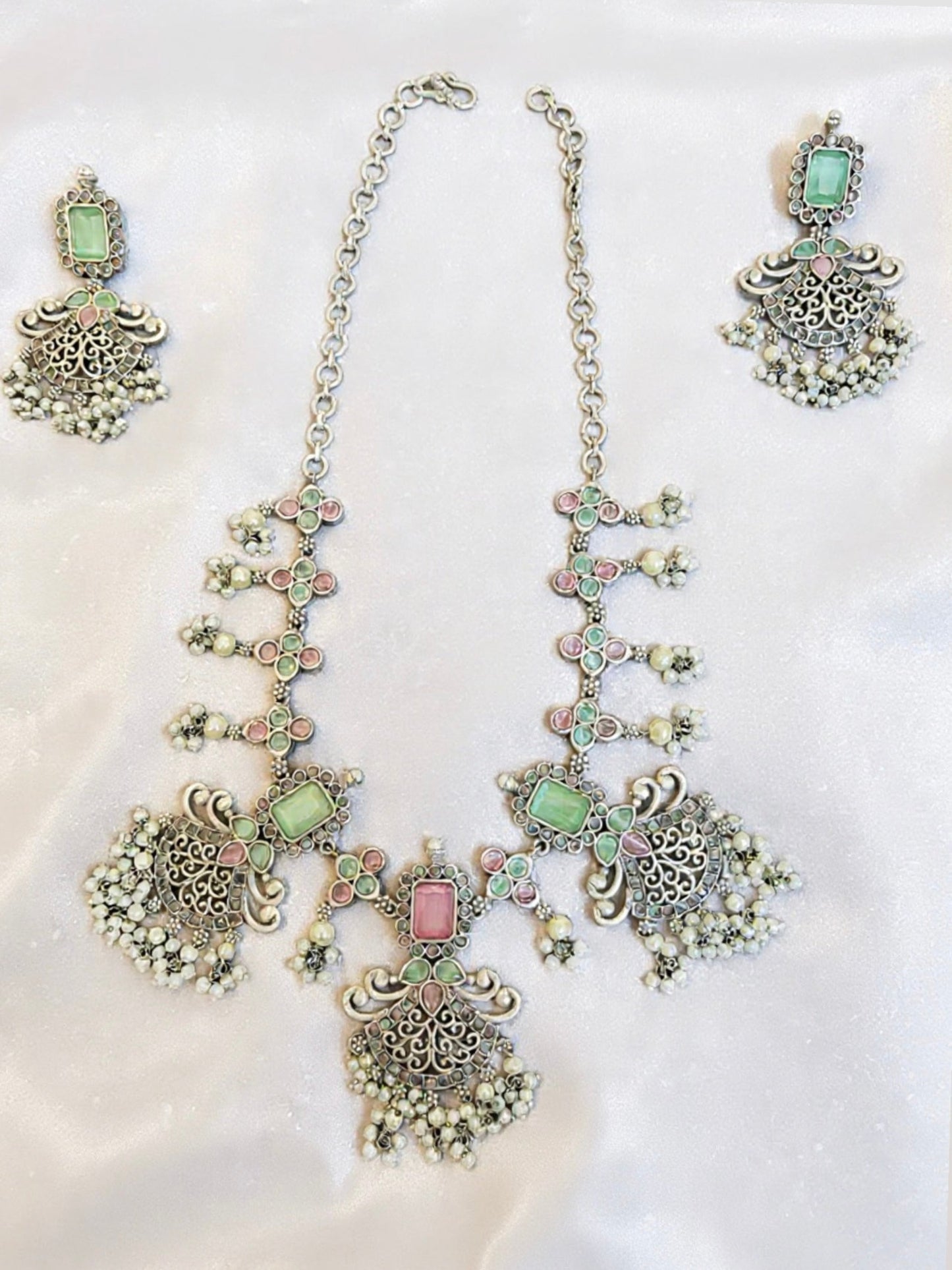 German Silver Pearl Necklace Set