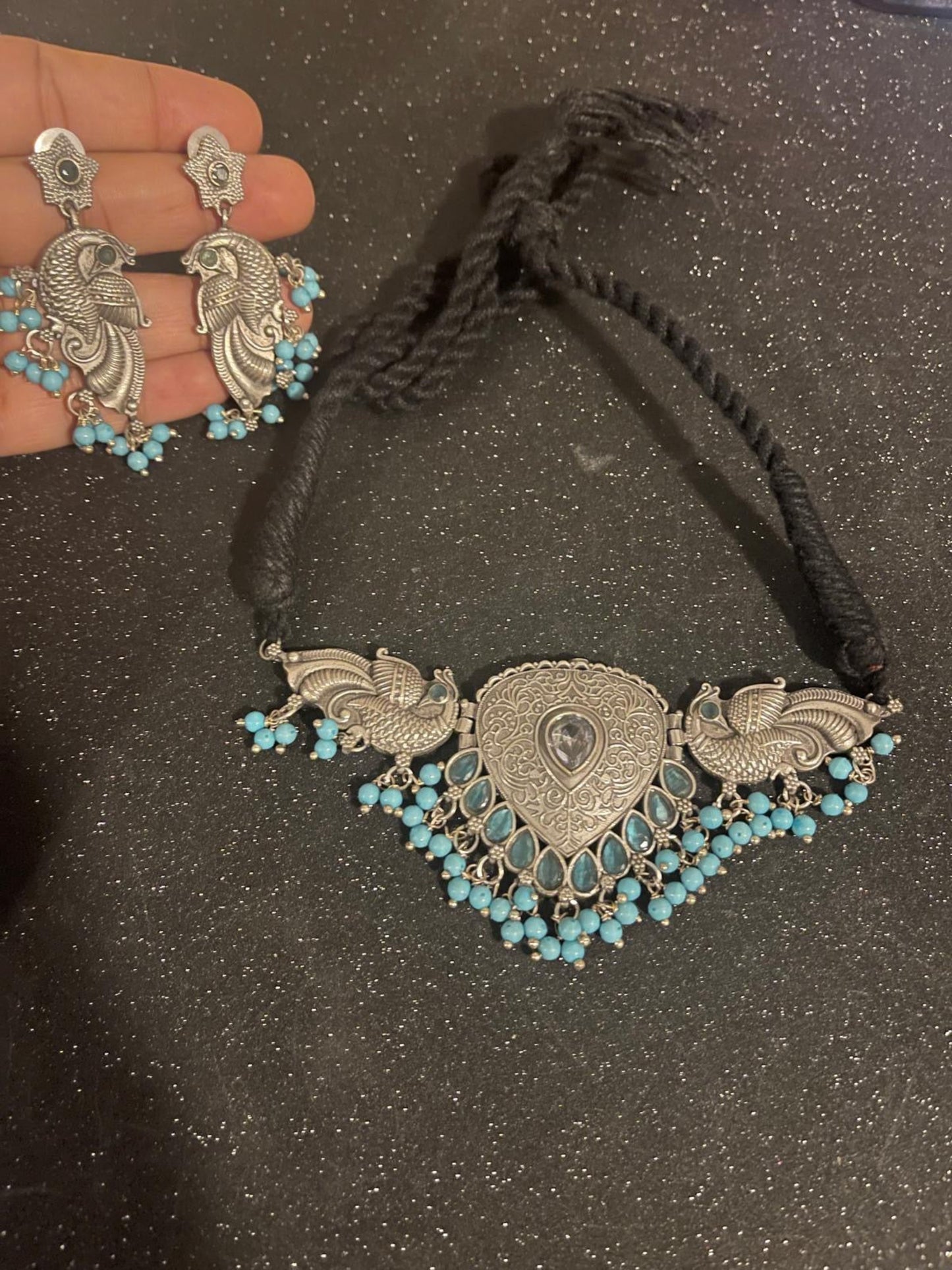 German Silver Peacock Choker Set