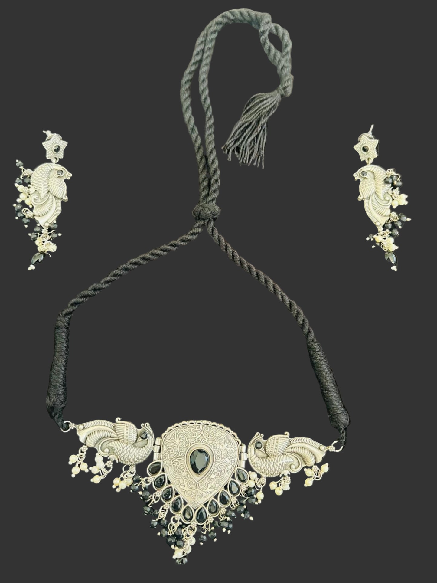 German Silver Peacock Choker Set
