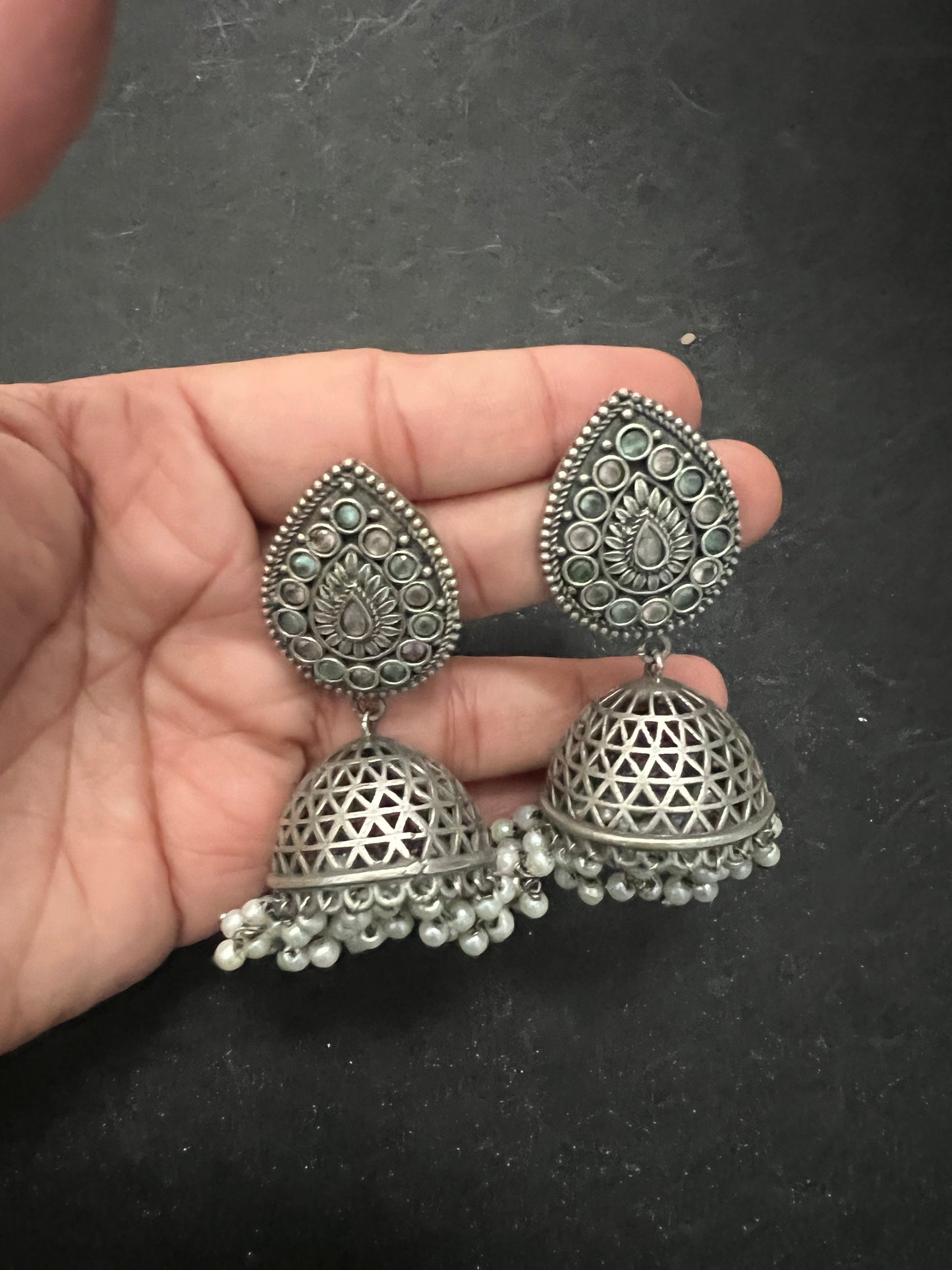 German Silver Jhumka Earrings