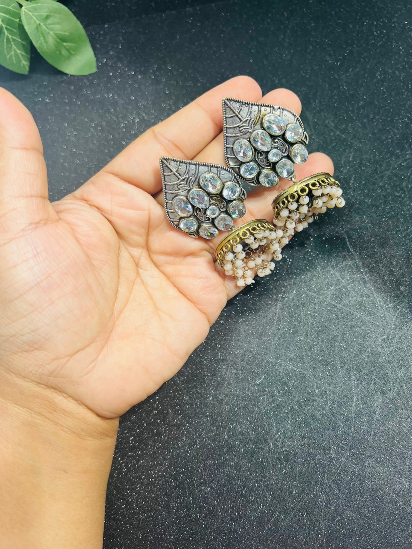 German Silver Diamond Earrings