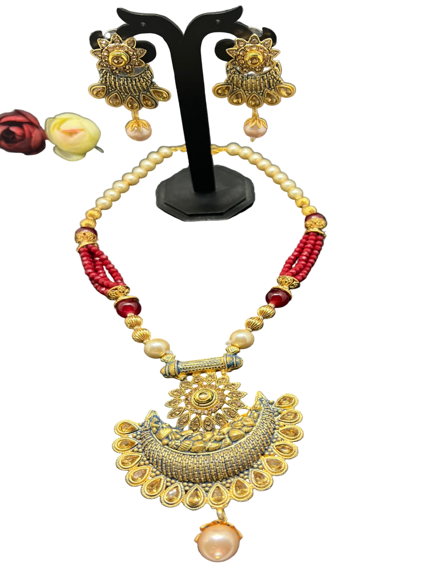 Half Moon theme Meenakari Necklace with earrings