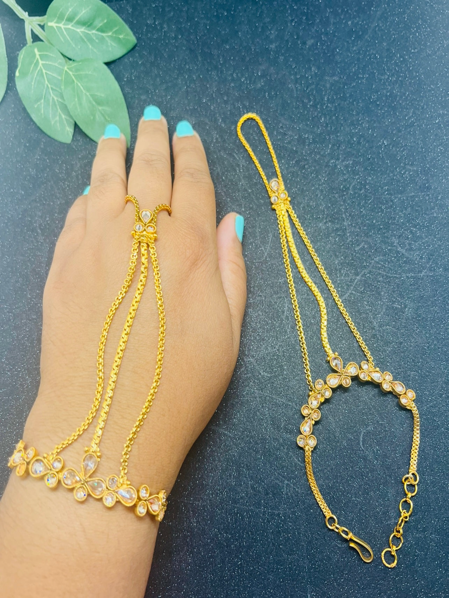 Gold Plated flower theme Haath phool/ Haath Panja