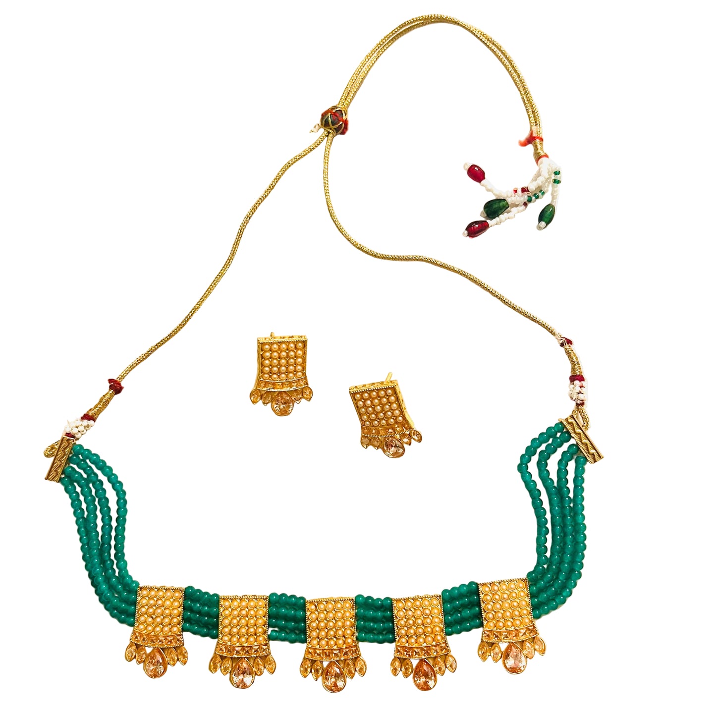 Green Beads Choker/Necklace Set