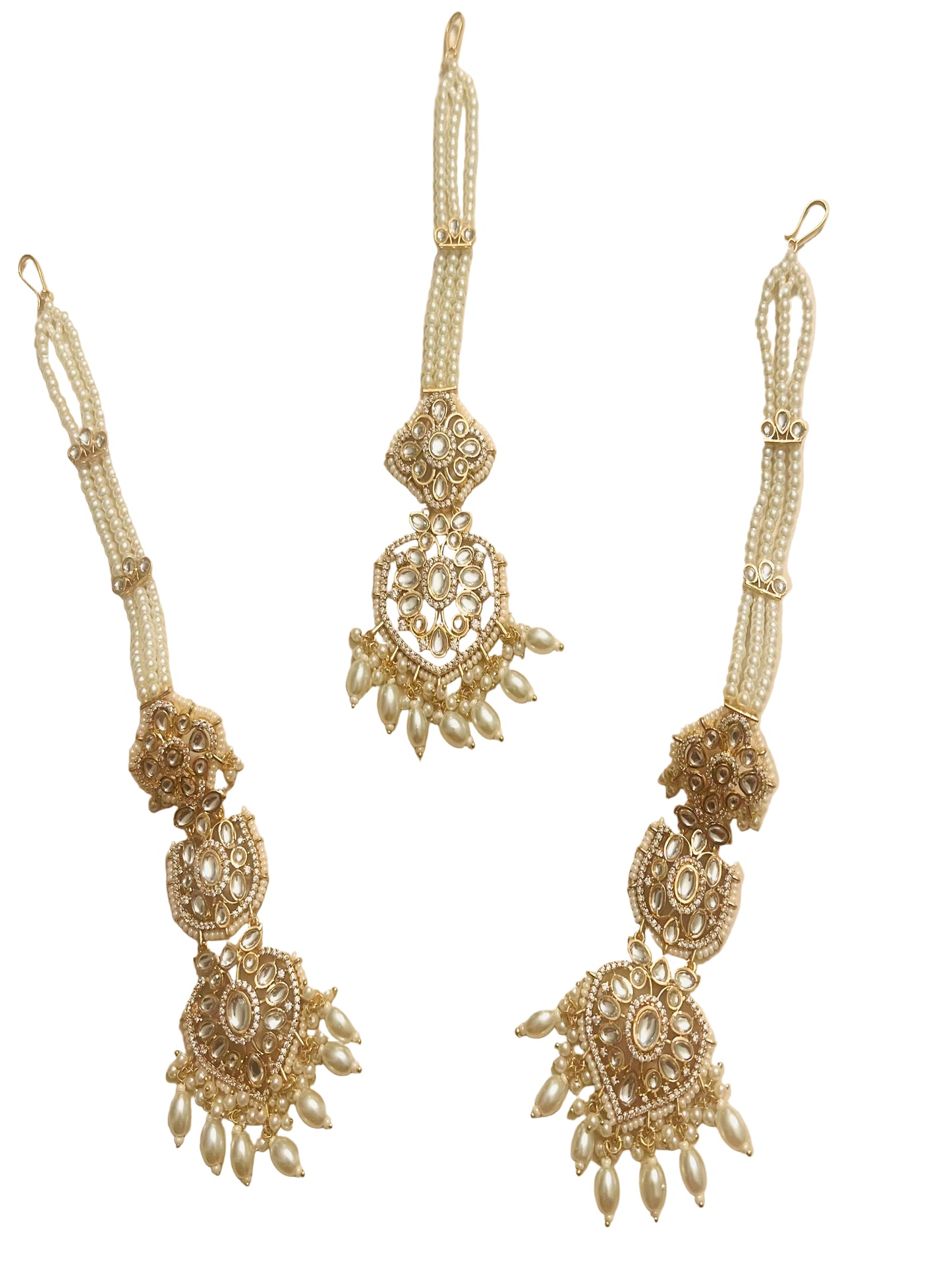 Pearl and Kundan Earrings with Maang Tikka