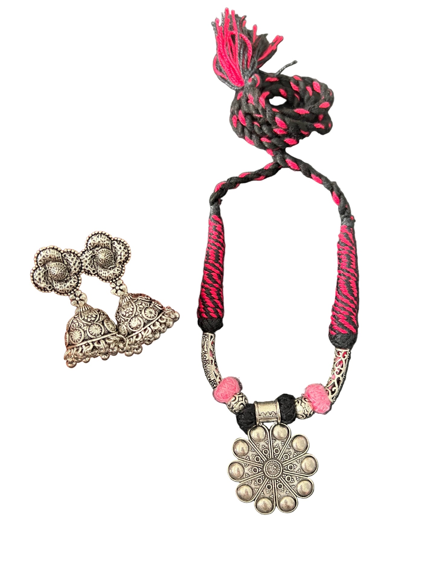 German Silver Choker with Jhumka Earrings.
