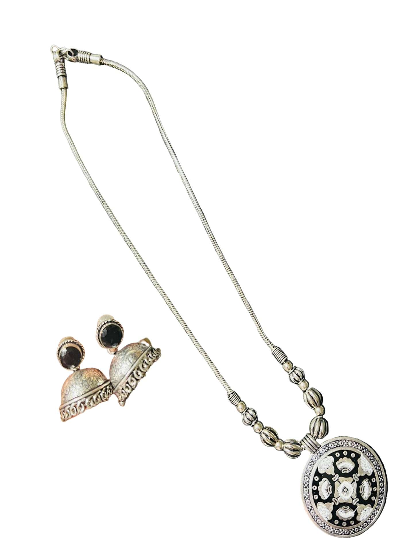 Oxidize Pendant Necklace with Jhumka Earrings.