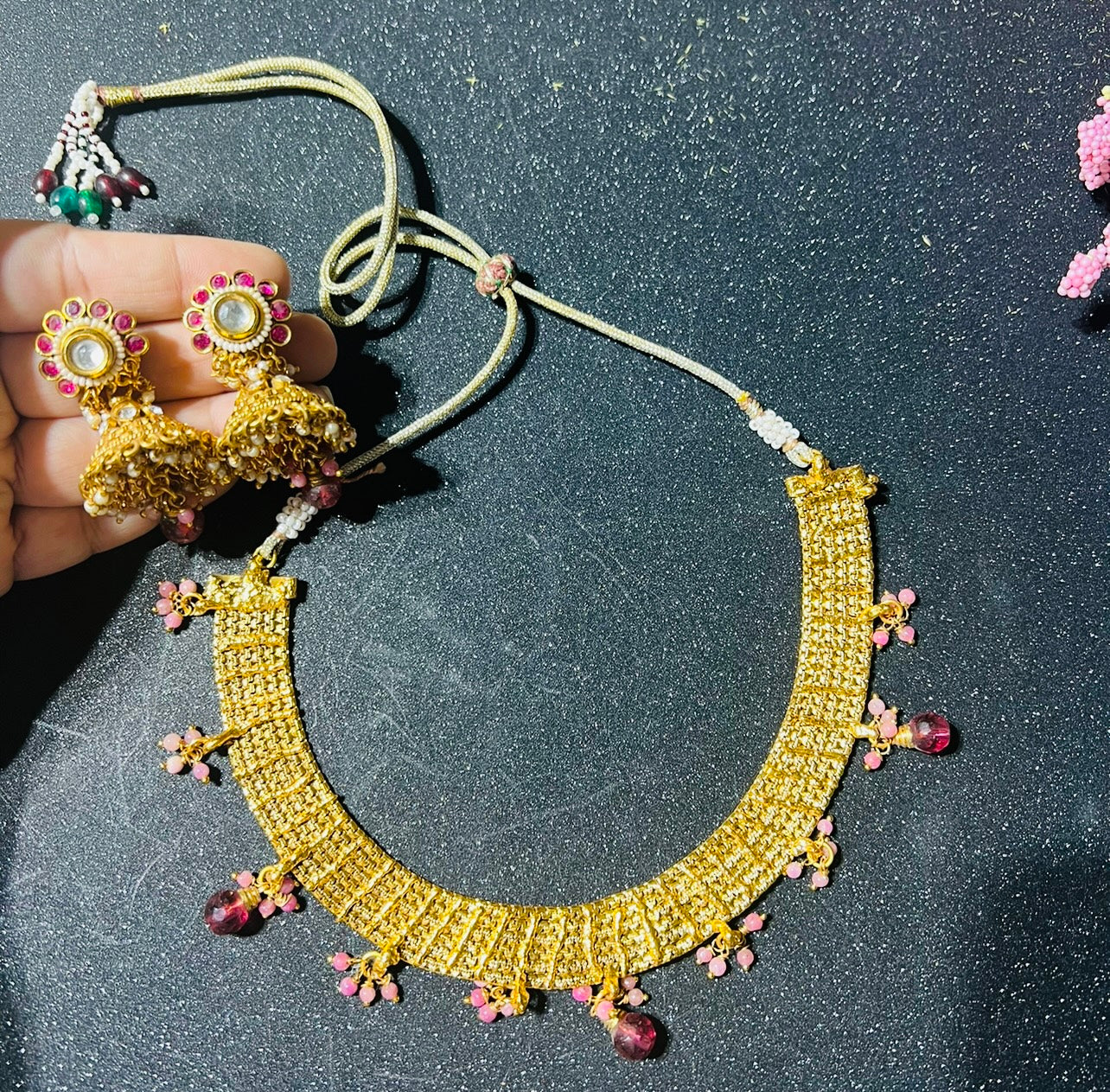 Gold Plated Hasdi Necklace with Jhumka Earrings