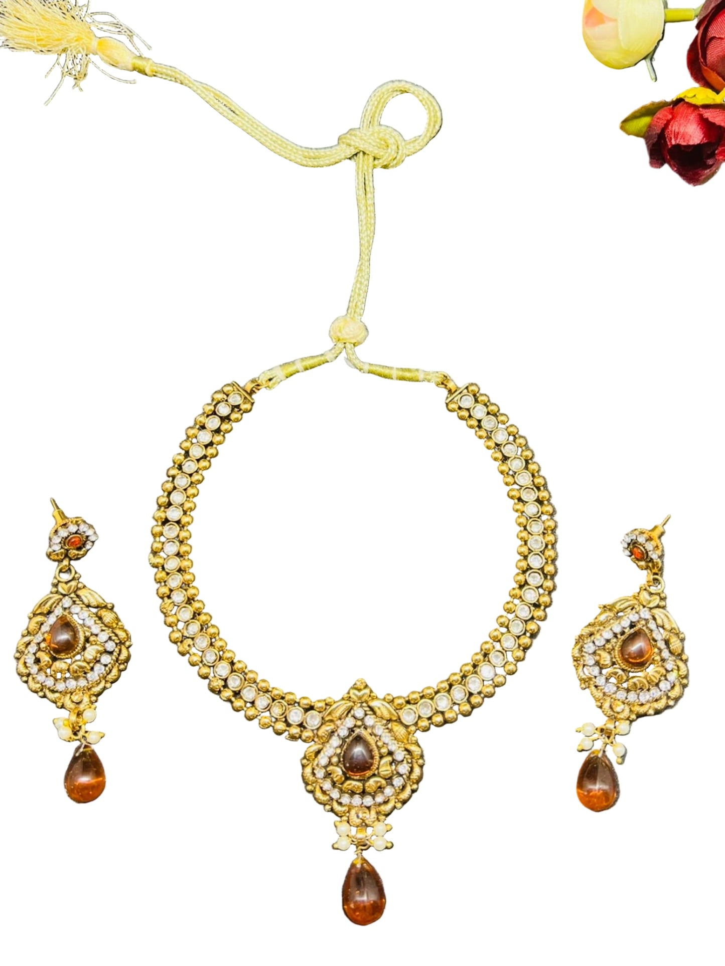 Gold Plated Choker style necklace with earrings.