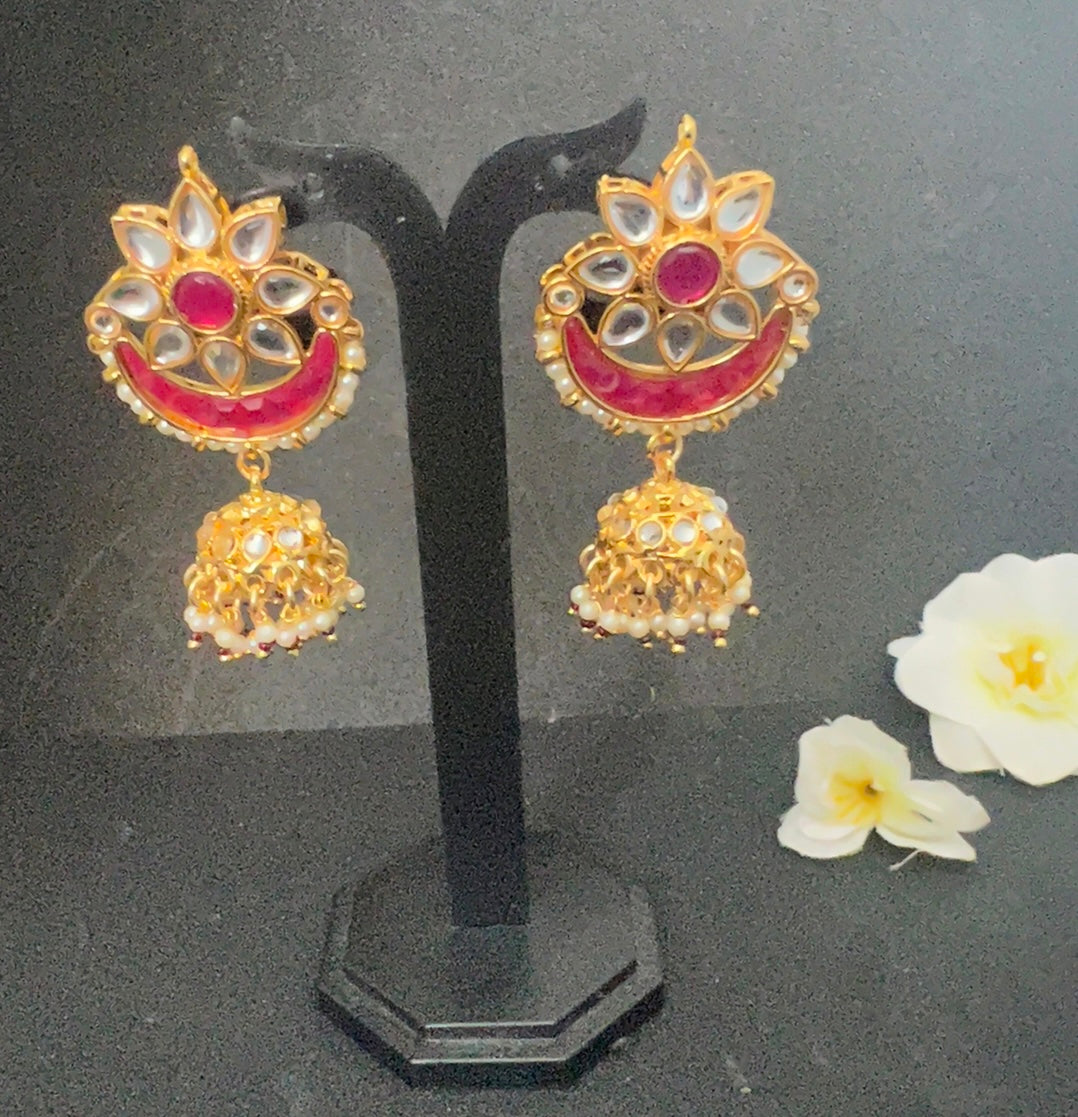 Long Pearl Kundan Necklace with chandbali Earrings