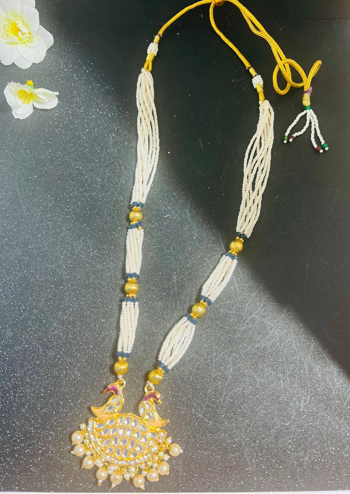 Peacock Theme Long Necklace with earrings.