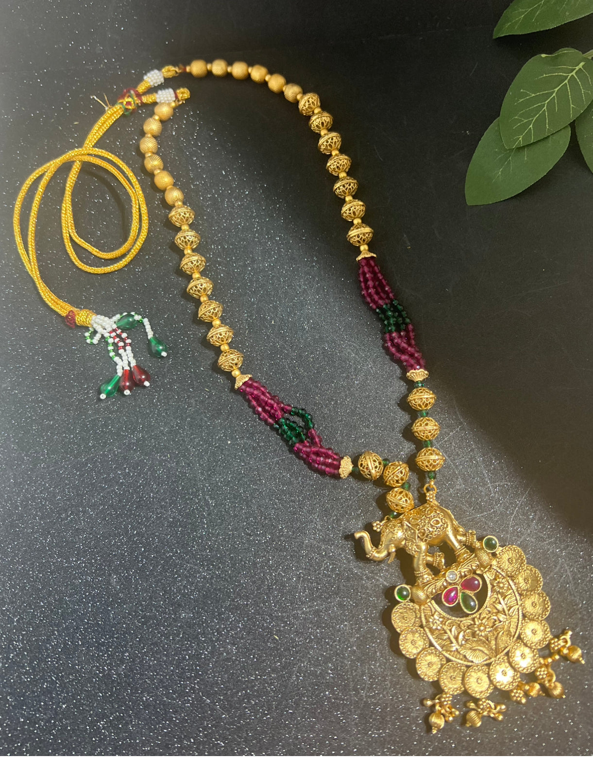 Temple Elephant Long Necklace Set