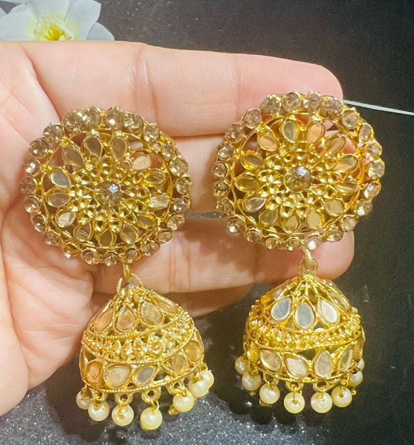Gold Plated Mirror work Jhumka Earring.