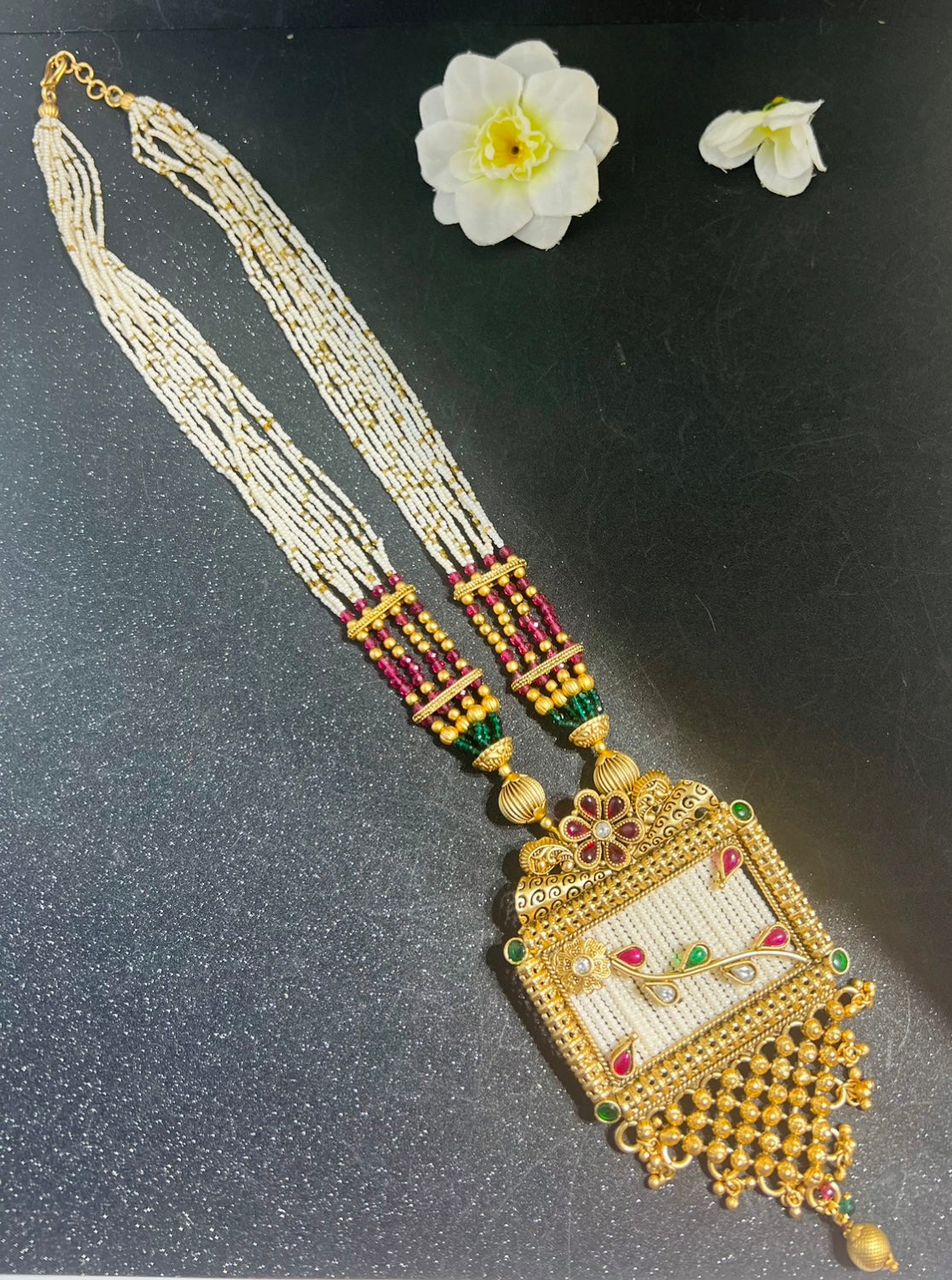 Long Pearl Necklace with earrings