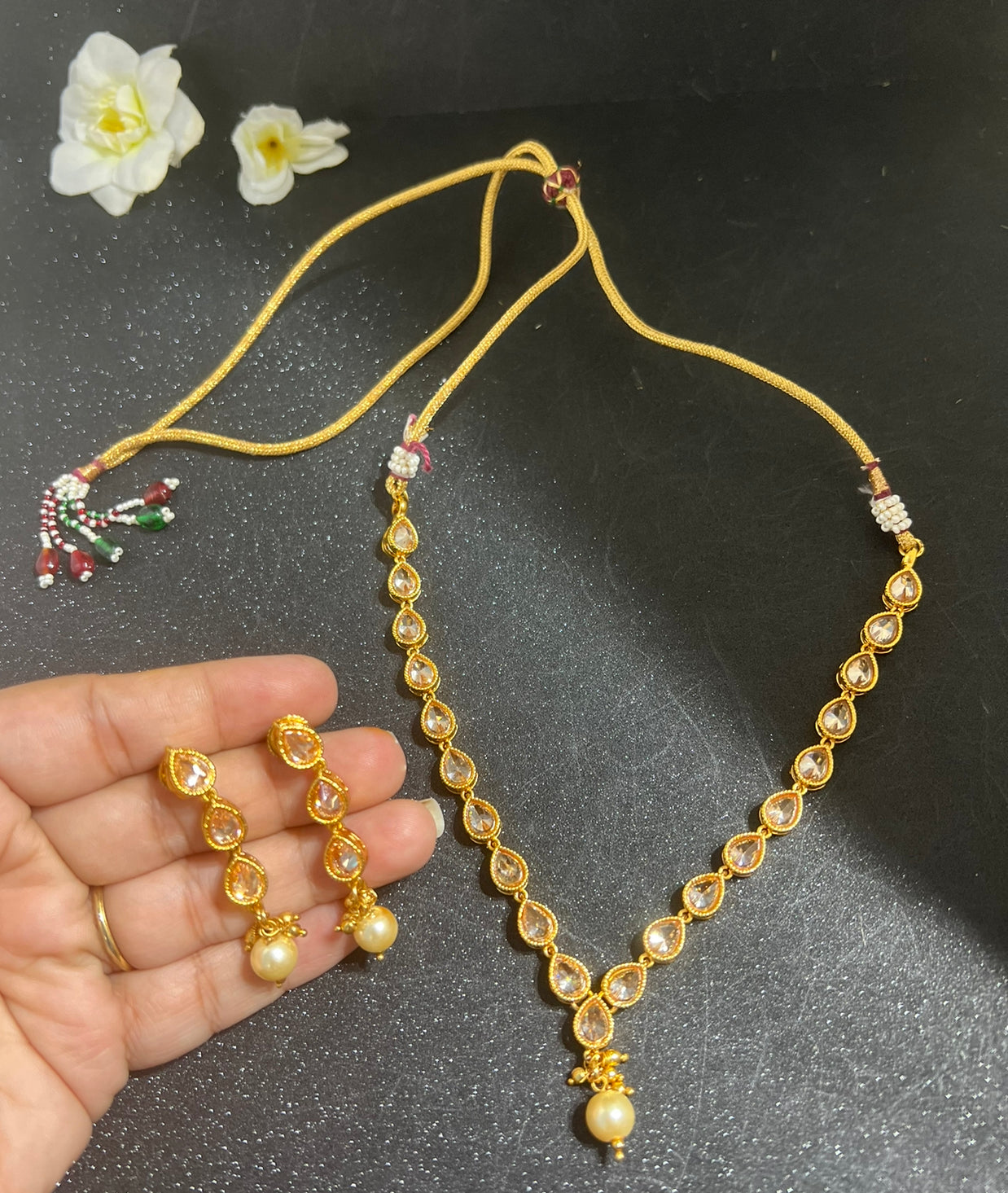 Uncut Diamond Single line Necklace with Earrings