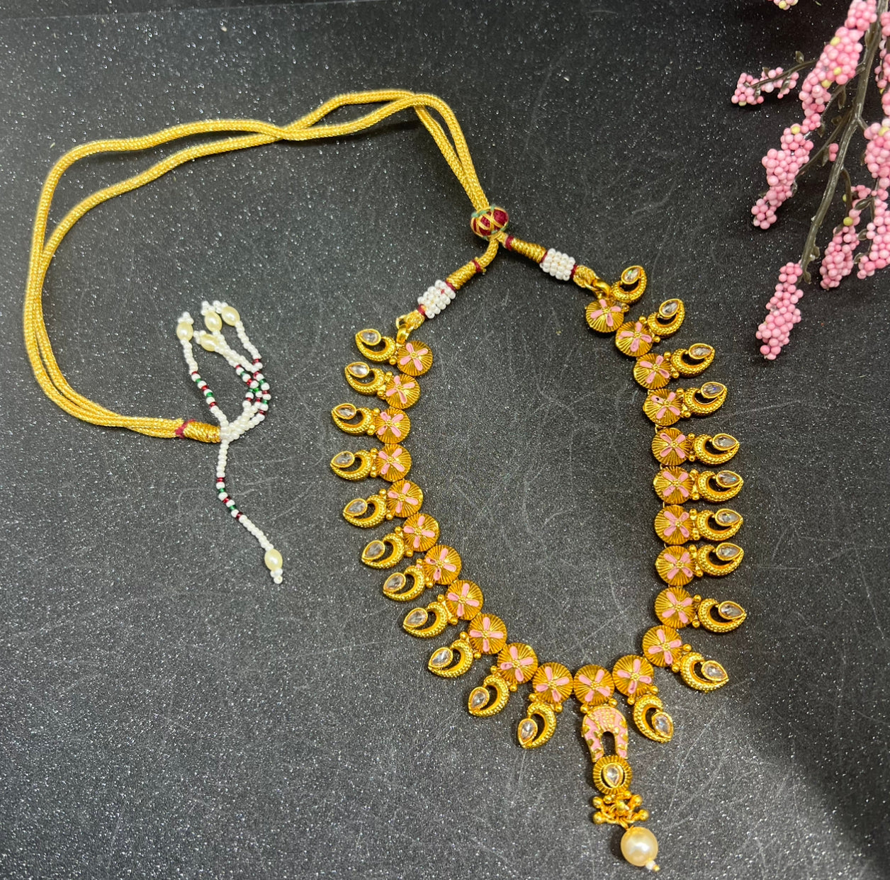 Meenakari choker with Jhumka earrings