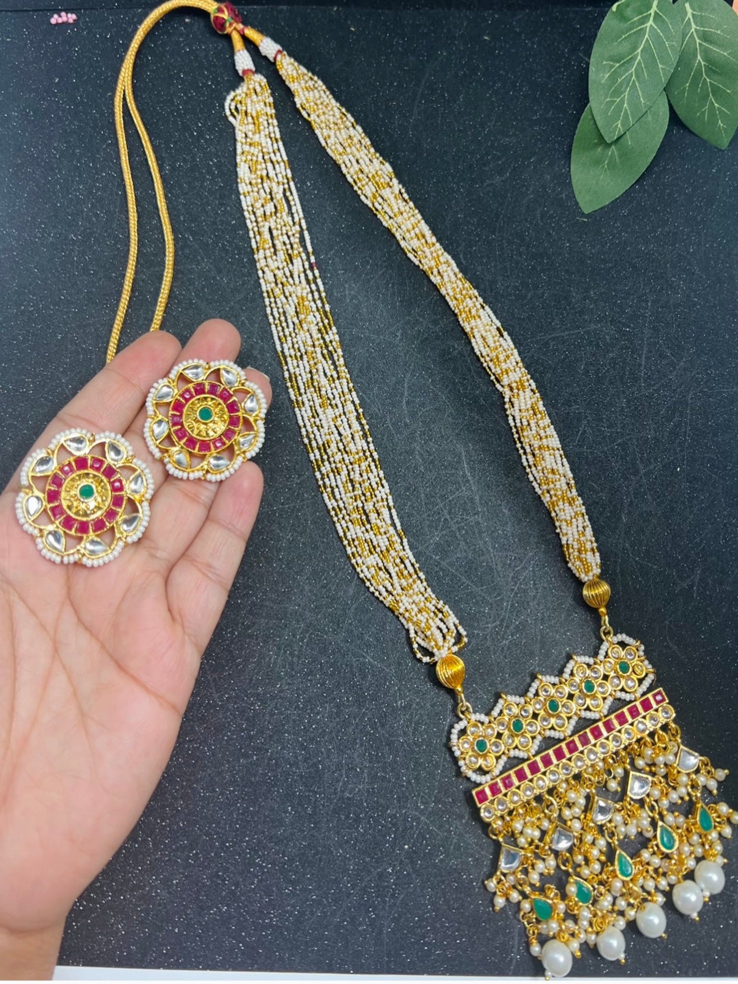 Pearl Long Necklace with Earrings