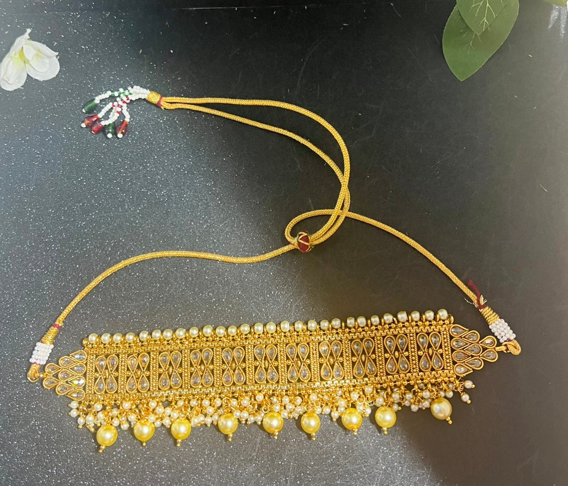 Gold Plated Choker necklace with Earrings