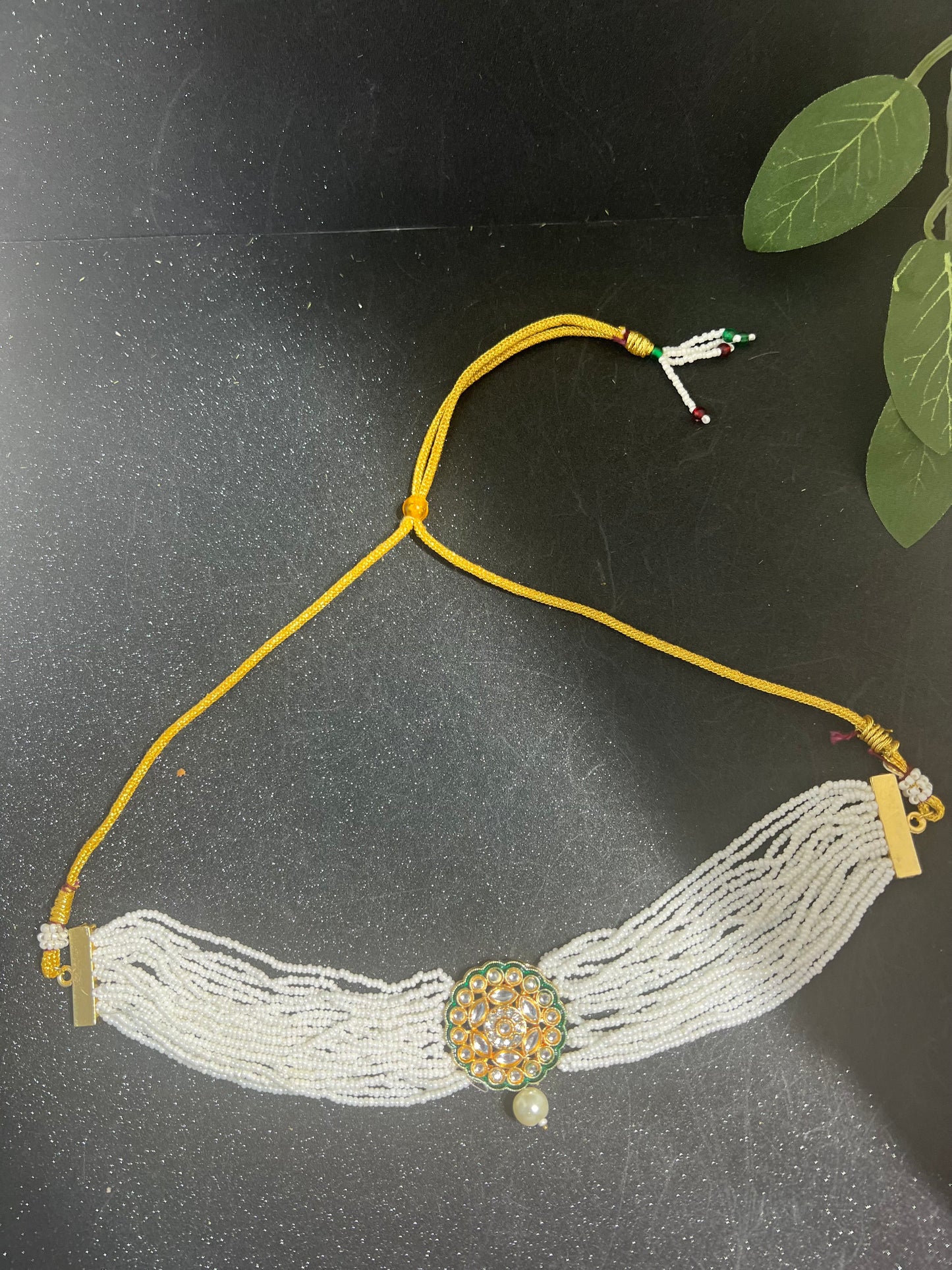 Pearl and Kundan Choker Necklace with Earrings