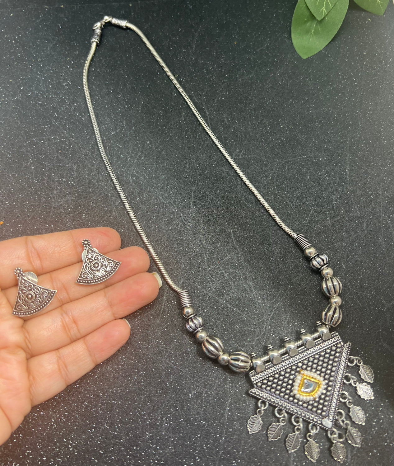 German Silver Pendant Necklace with studs.