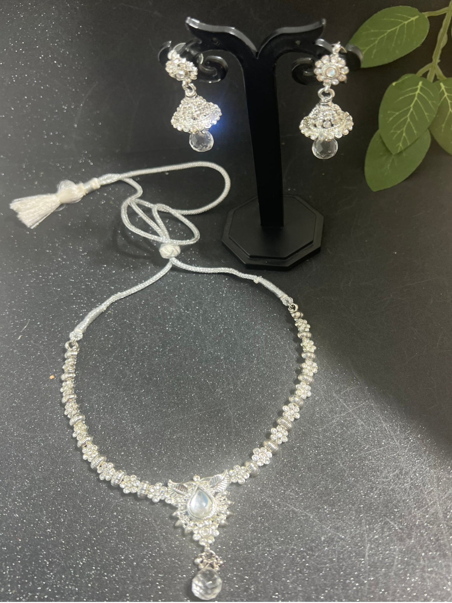 Silver Plated Necklace with Jhumka Earrings
