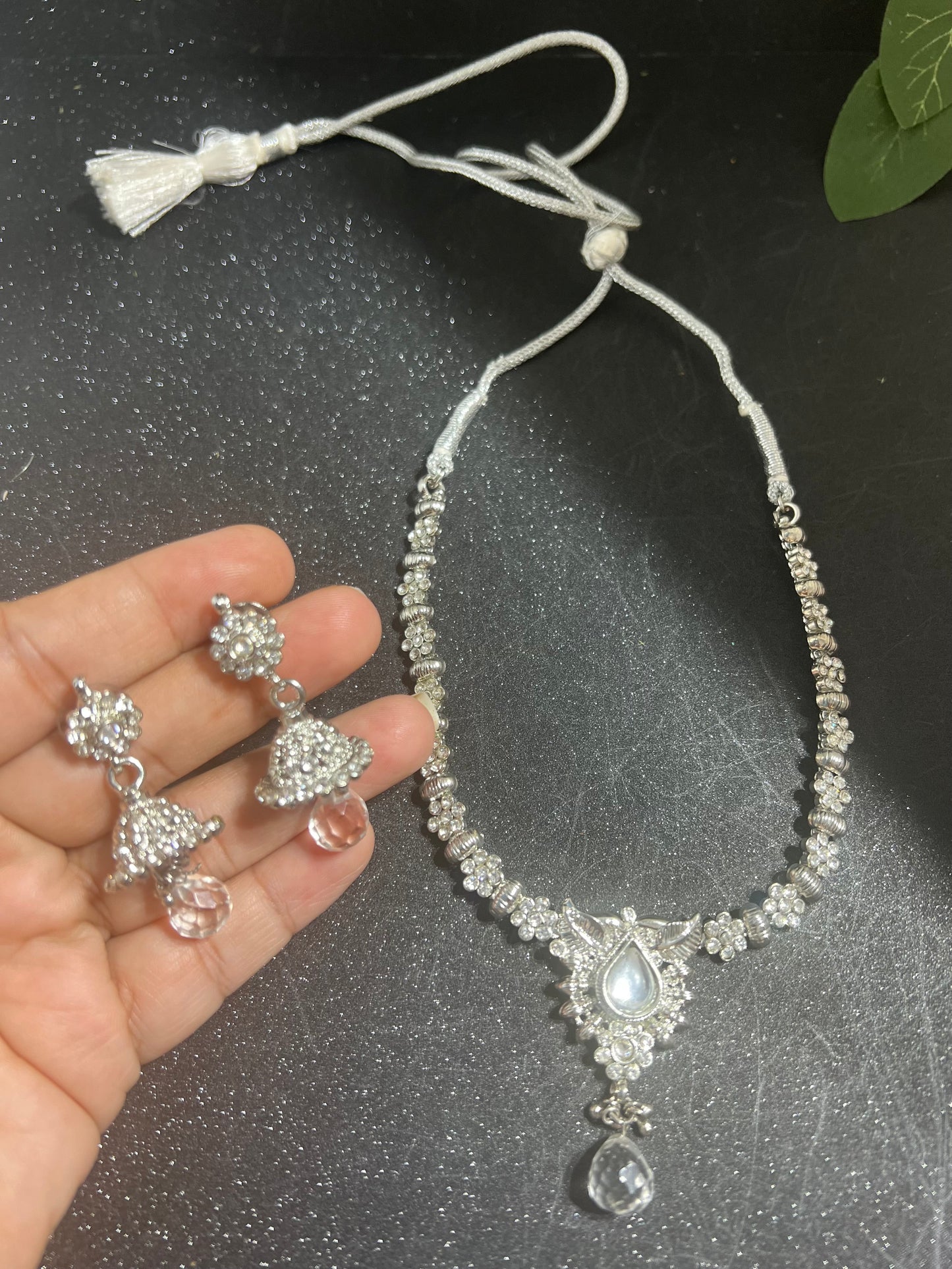Silver Plated Necklace with Jhumka Earrings