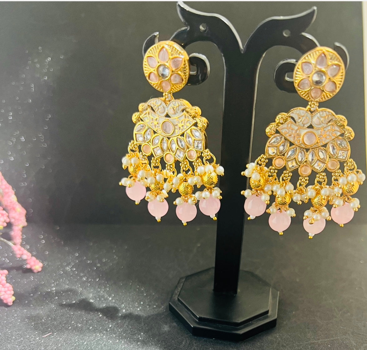 Meenakari Pearl Long Necklace with Earrings