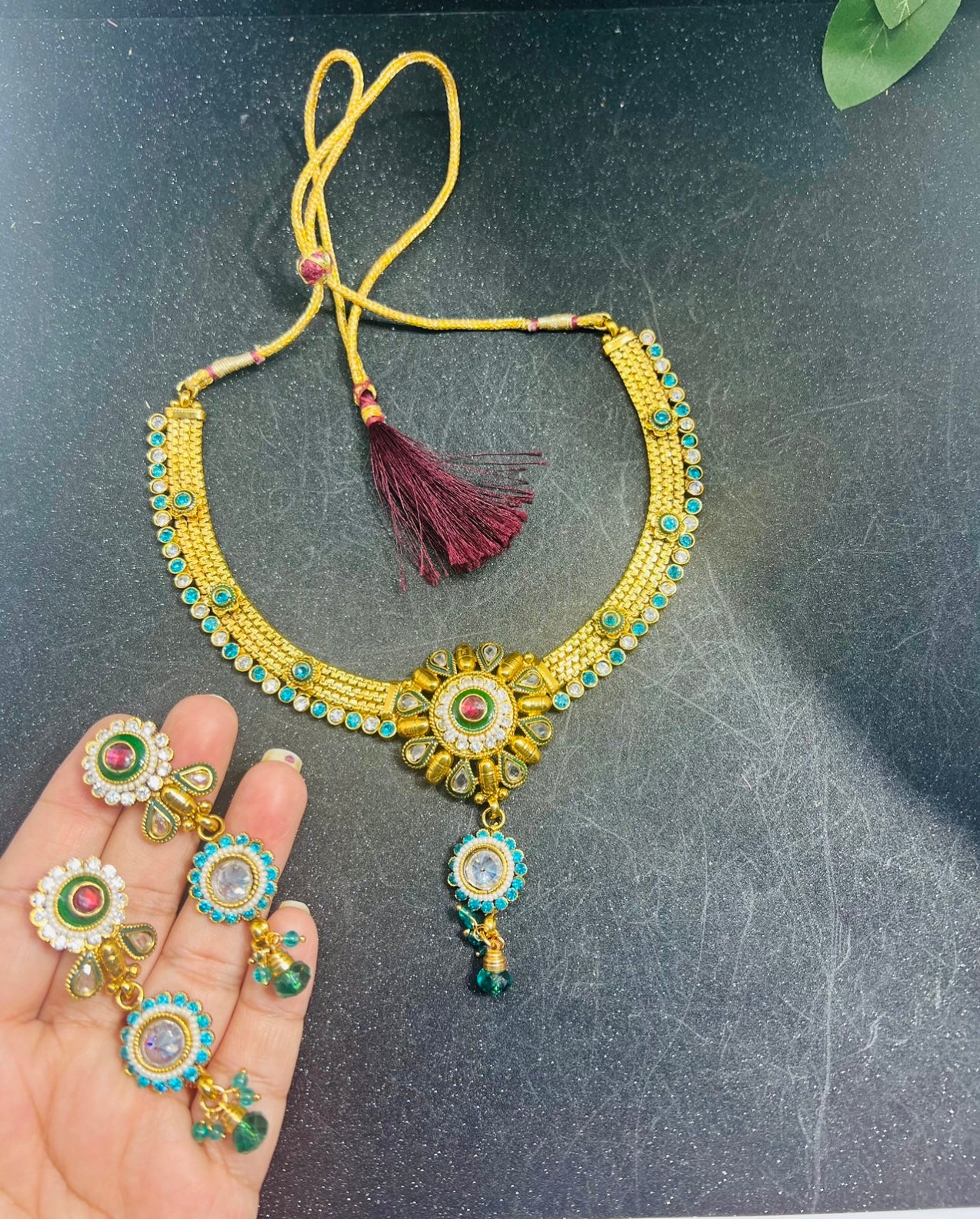 Gold Plated Necklace with Earrings.