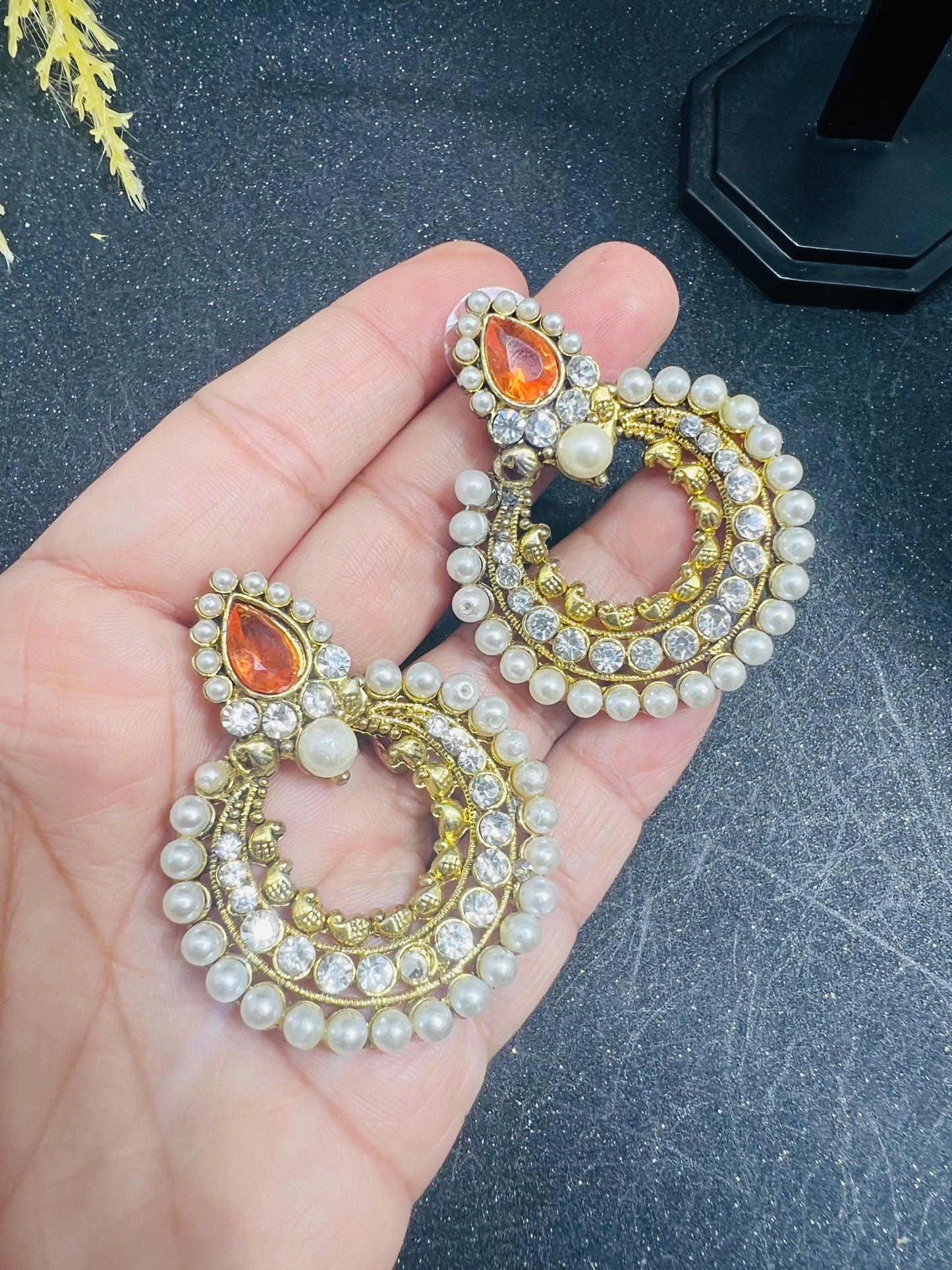 Pearl & Diamond Chandbali Earrings