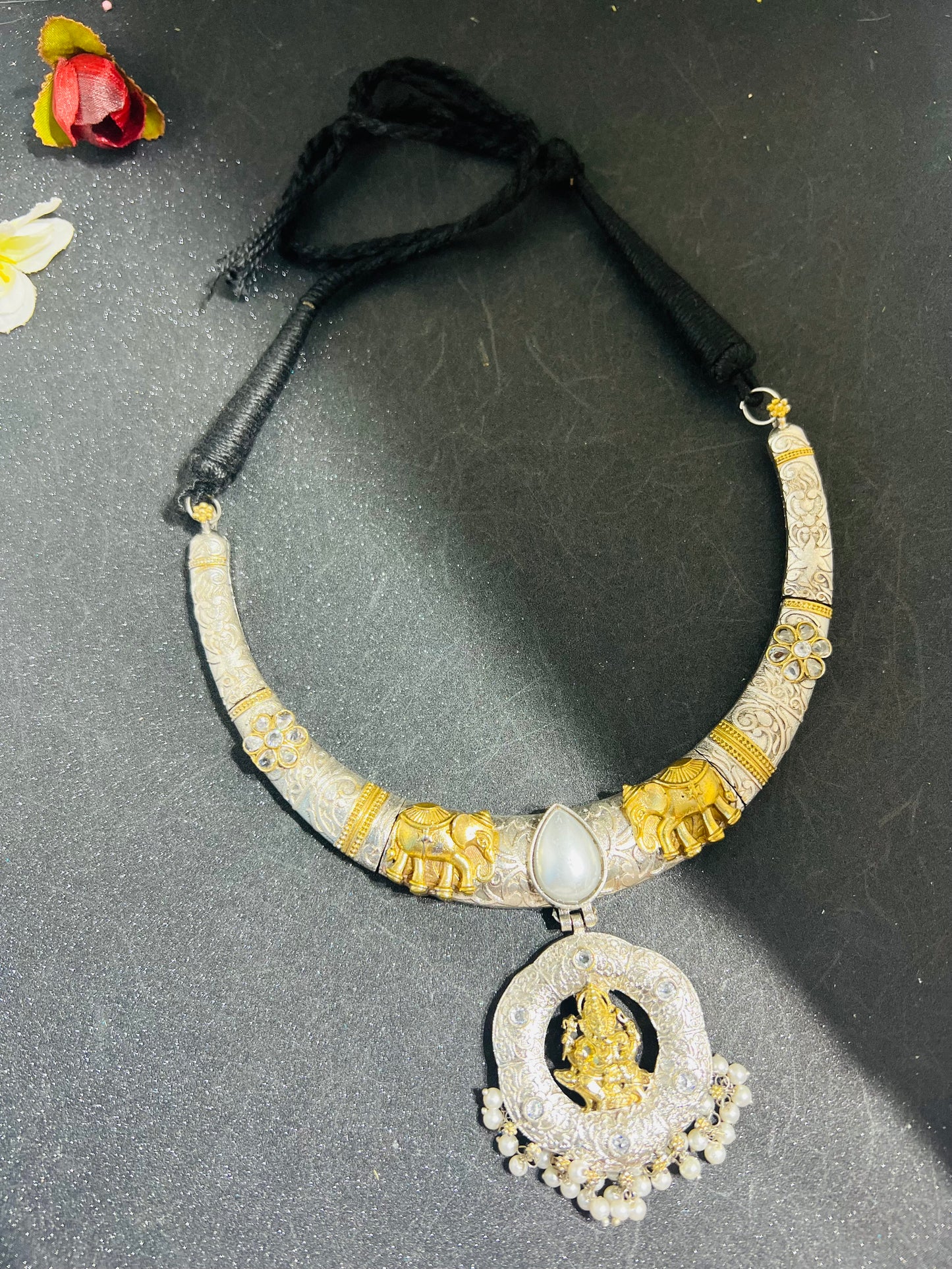 Temple Lord Ganeshji Dual Tone Necklace Set