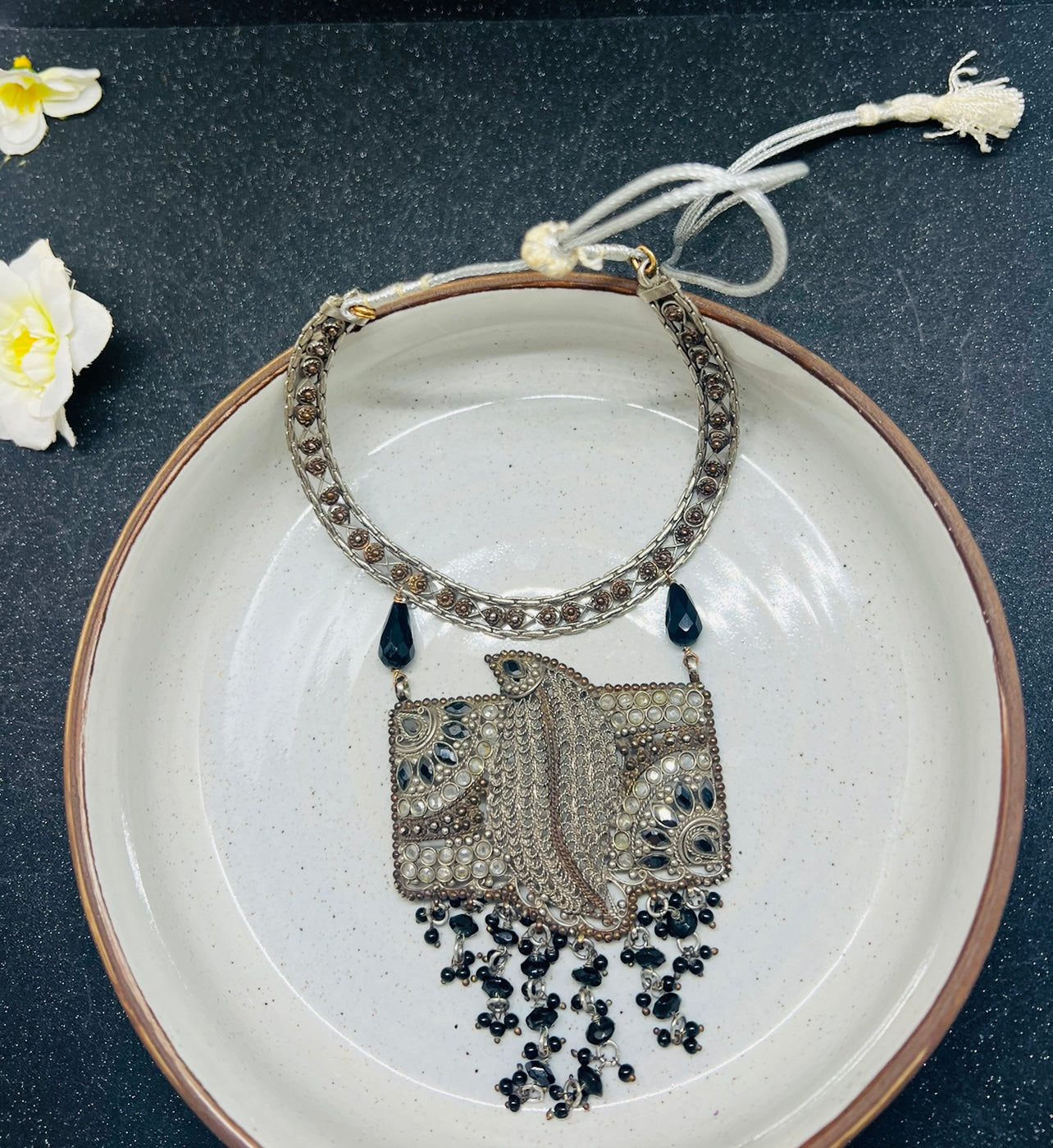 Silver plated with Antique work Choker