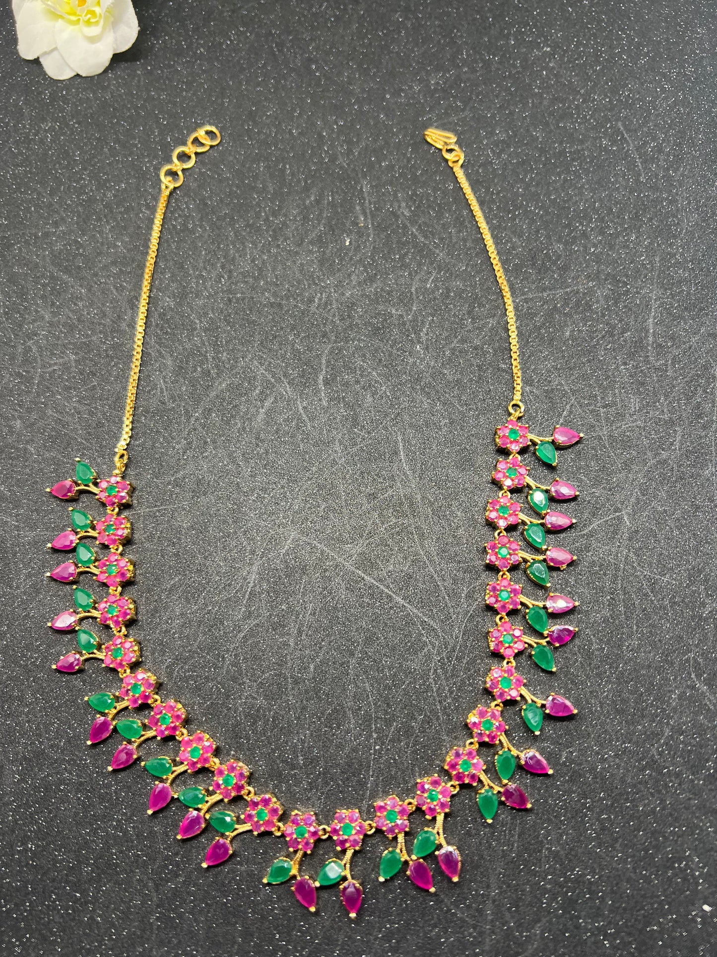 Crystal and Ruby Necklace with Ear drops
