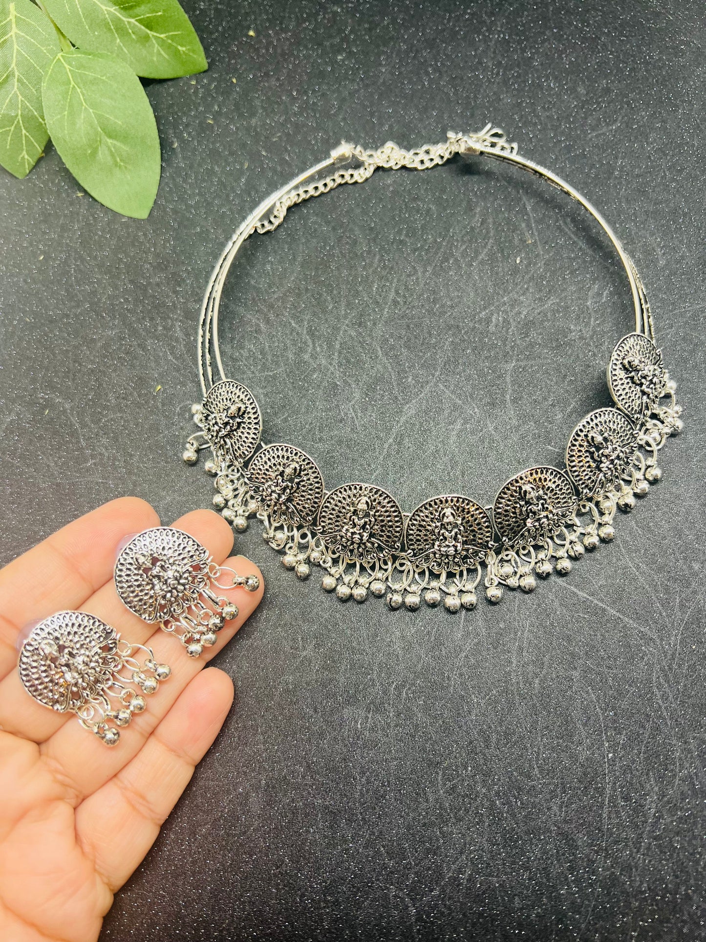 Temple Lakshmiji German Silver Necklace Set