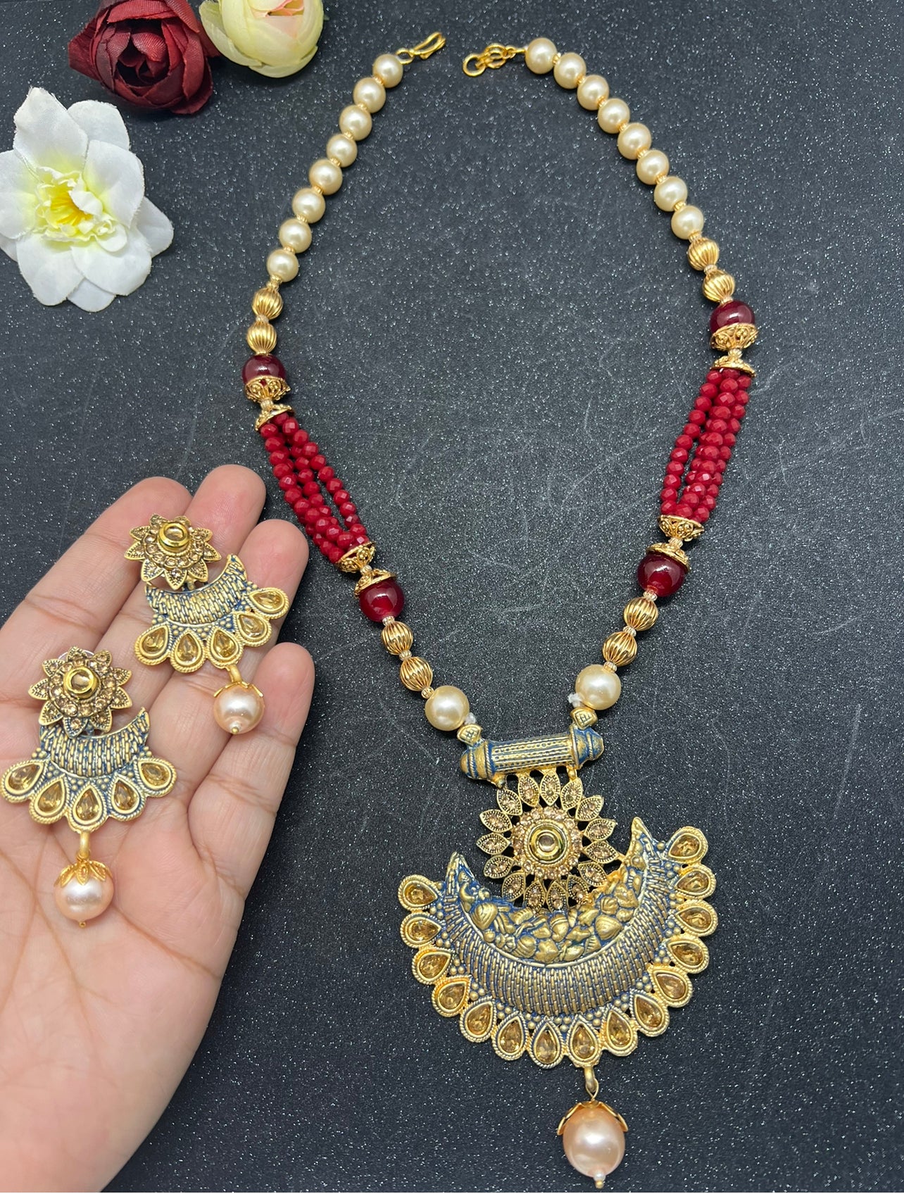Half Moon theme Meenakari Necklace with earrings