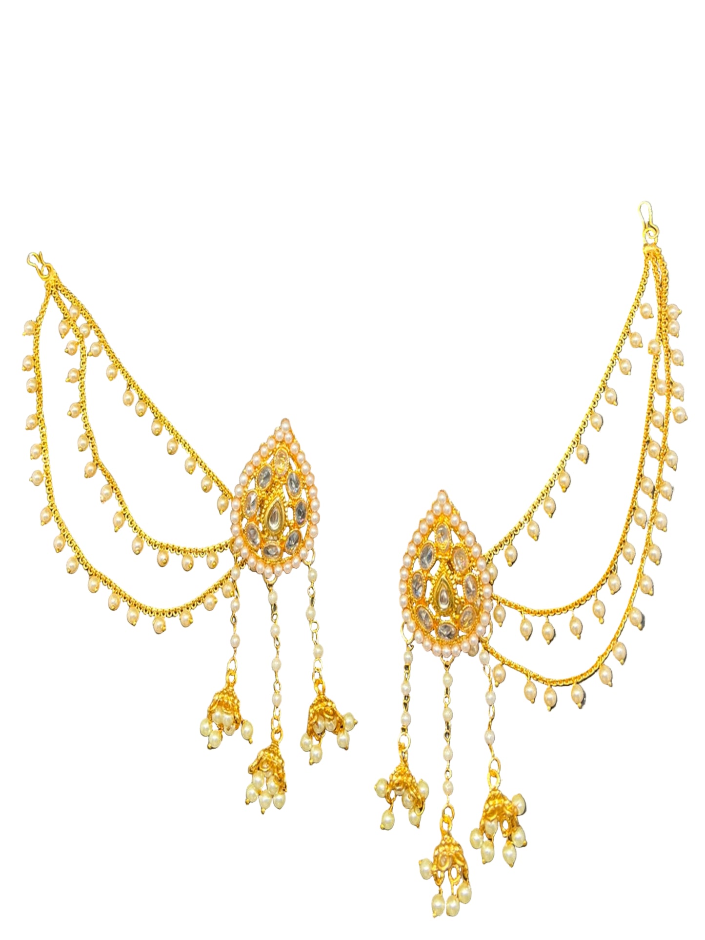 3 Line Bridal Pearl Ear Chain OR Ear Support Earrings For Wedding/Bridal Collection