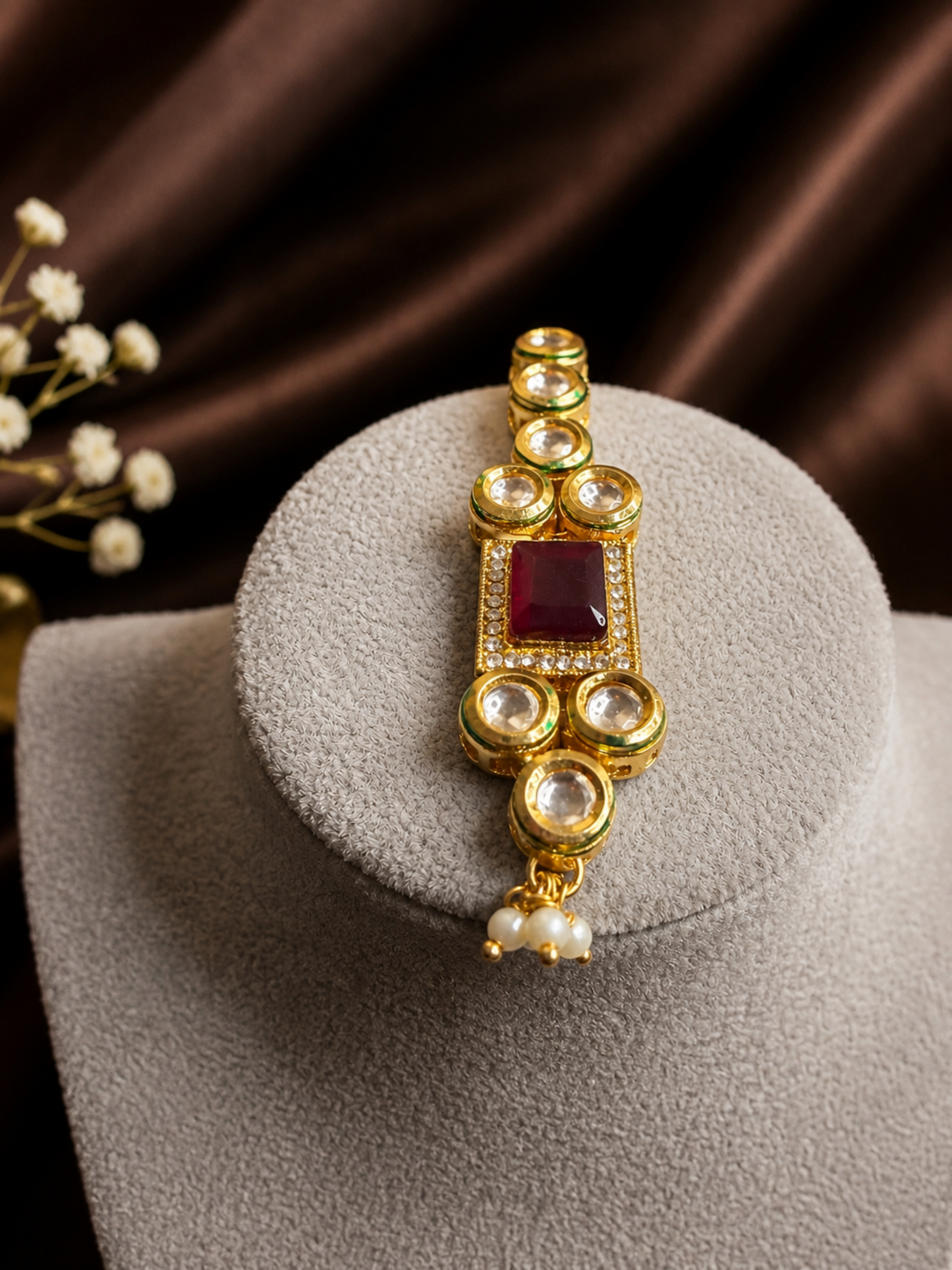 Kundan and Maroon Stone Necklace Set