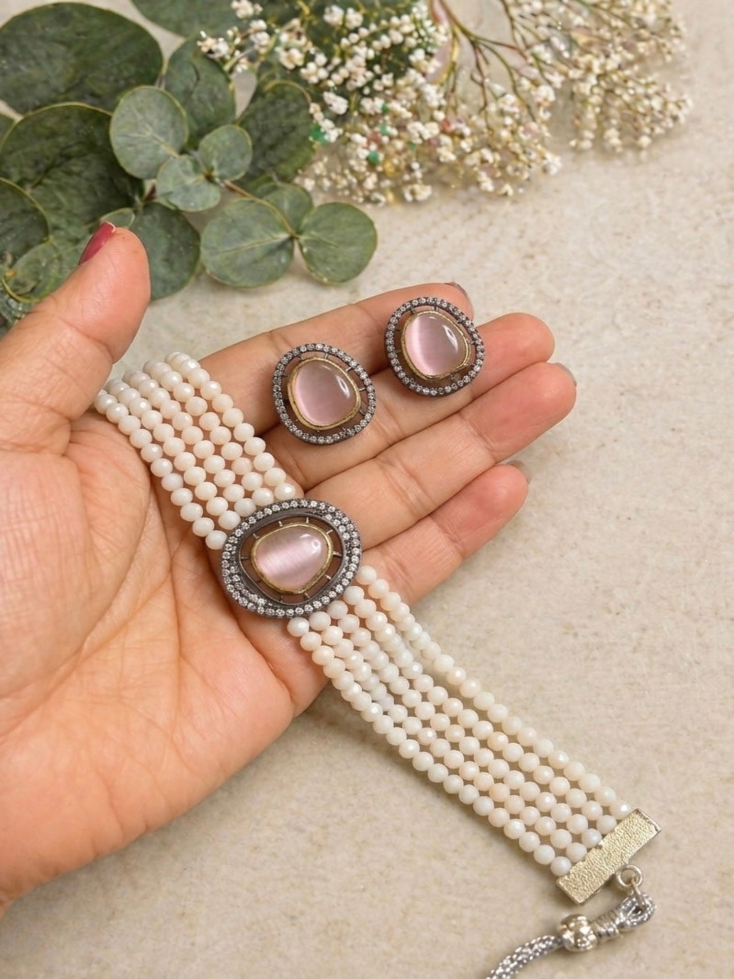 Bead and Stonework Chokers/Necklace Set