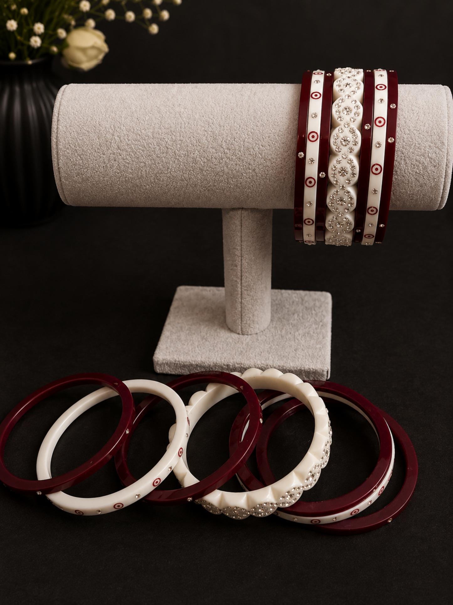 Maroon and White Chuda Bangles