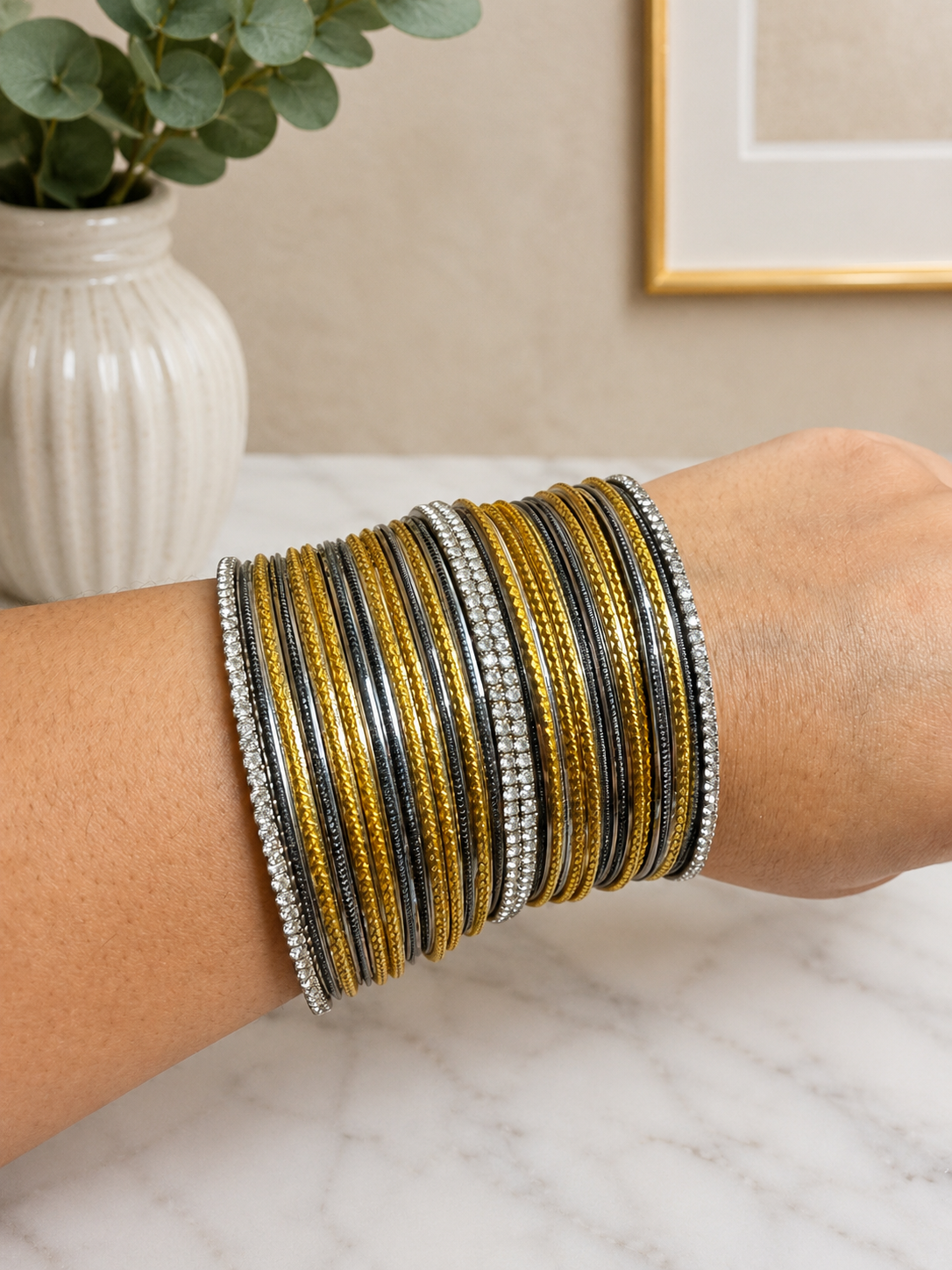 Mustard and Black Bangle Set