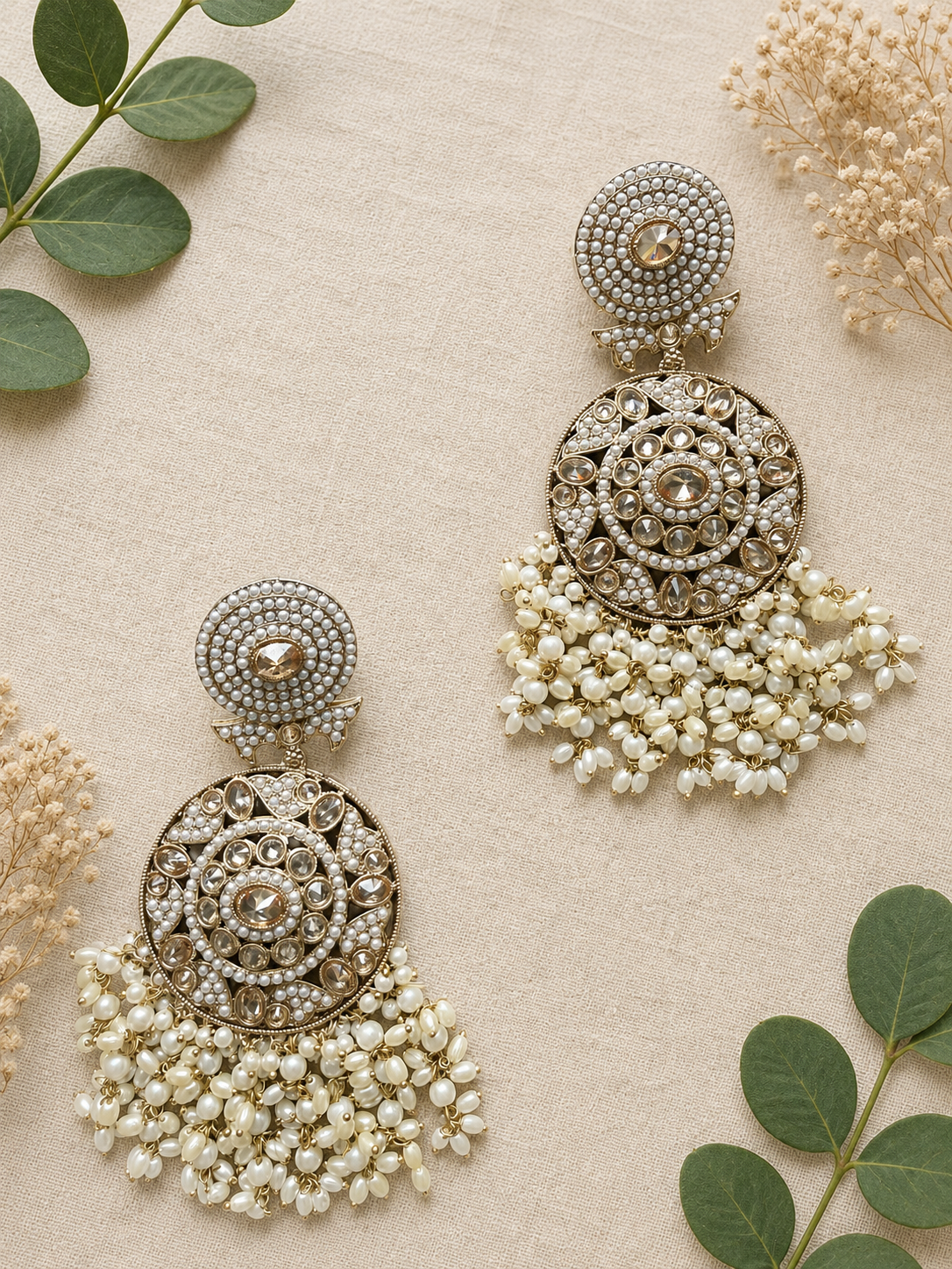 Pearl Earrings with Maang Tikka