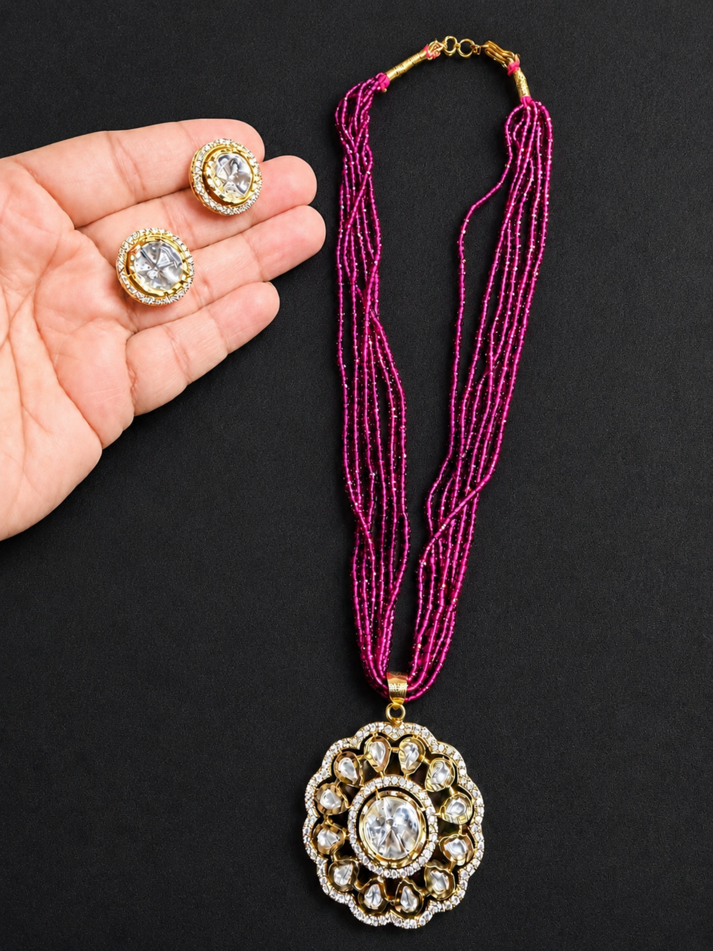 Pink Crystal Pendant Set
