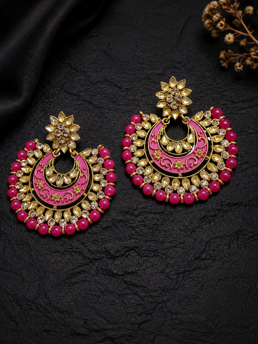Pink Meenakari Earrings